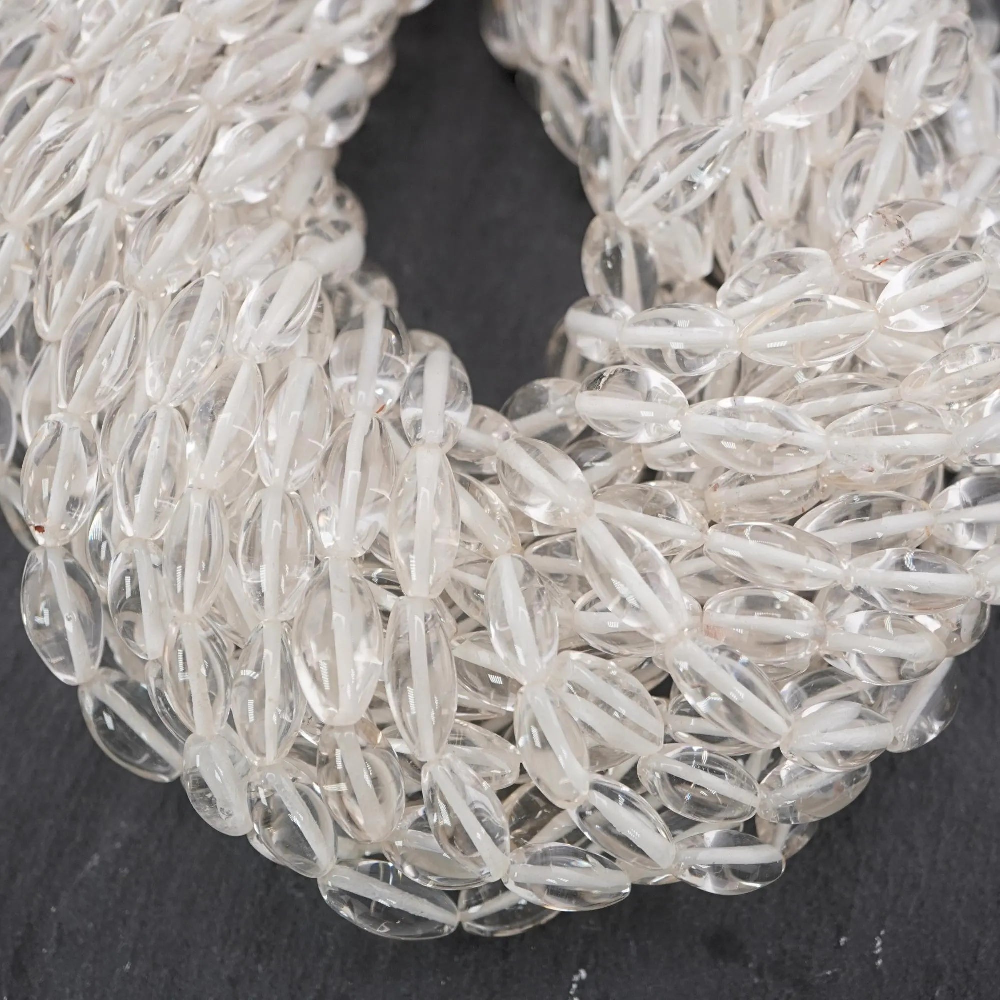 Crystal Quartz Smooth Rice Barrel Shape Beads Gemstone