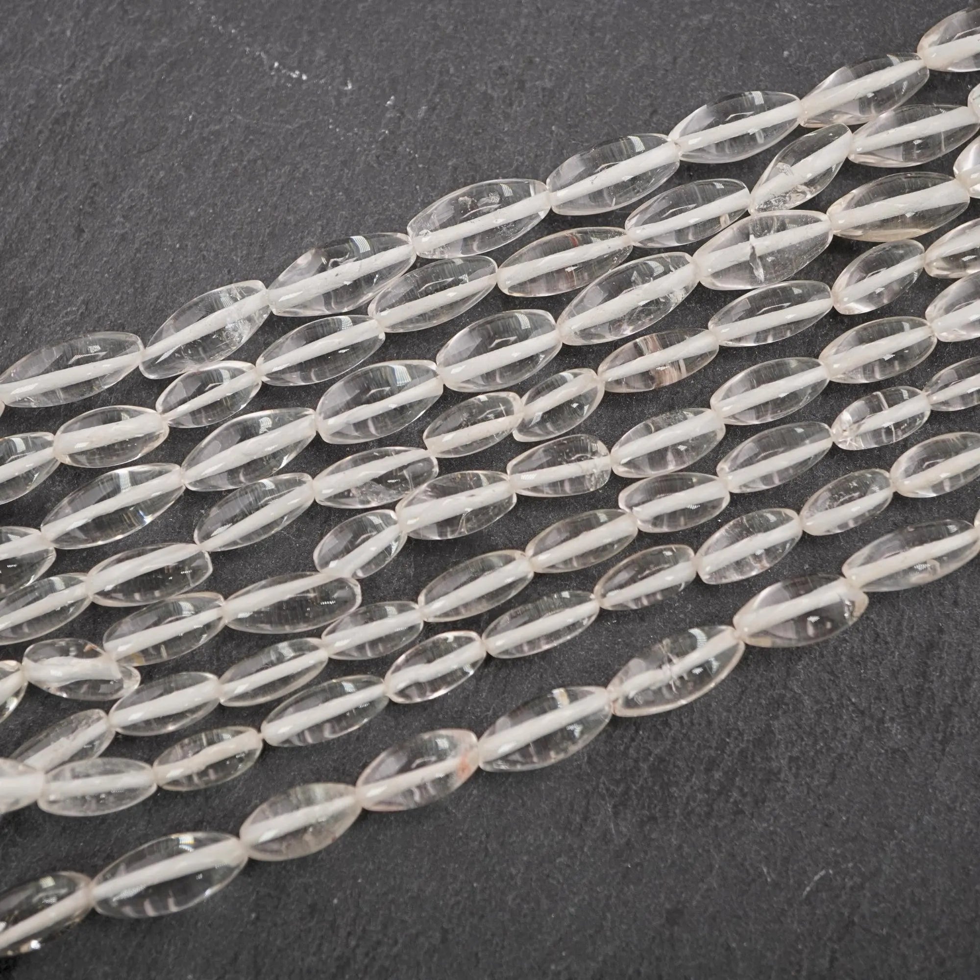 Crystal Quartz Smooth Rice Barrel Shape Beads Gemstone