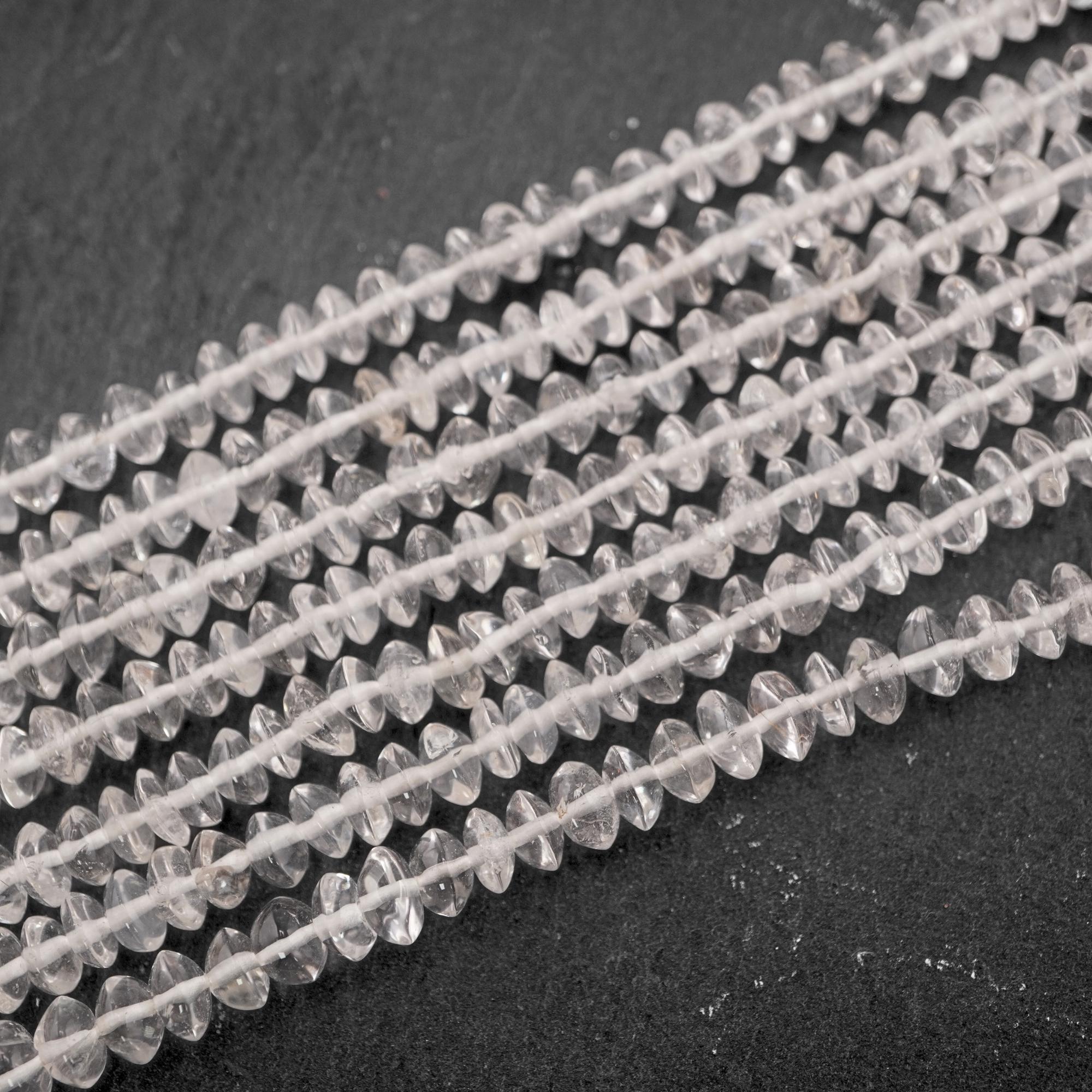 Crystal Quartz Smooth Rondelle Shape Gemstone Strand Beads