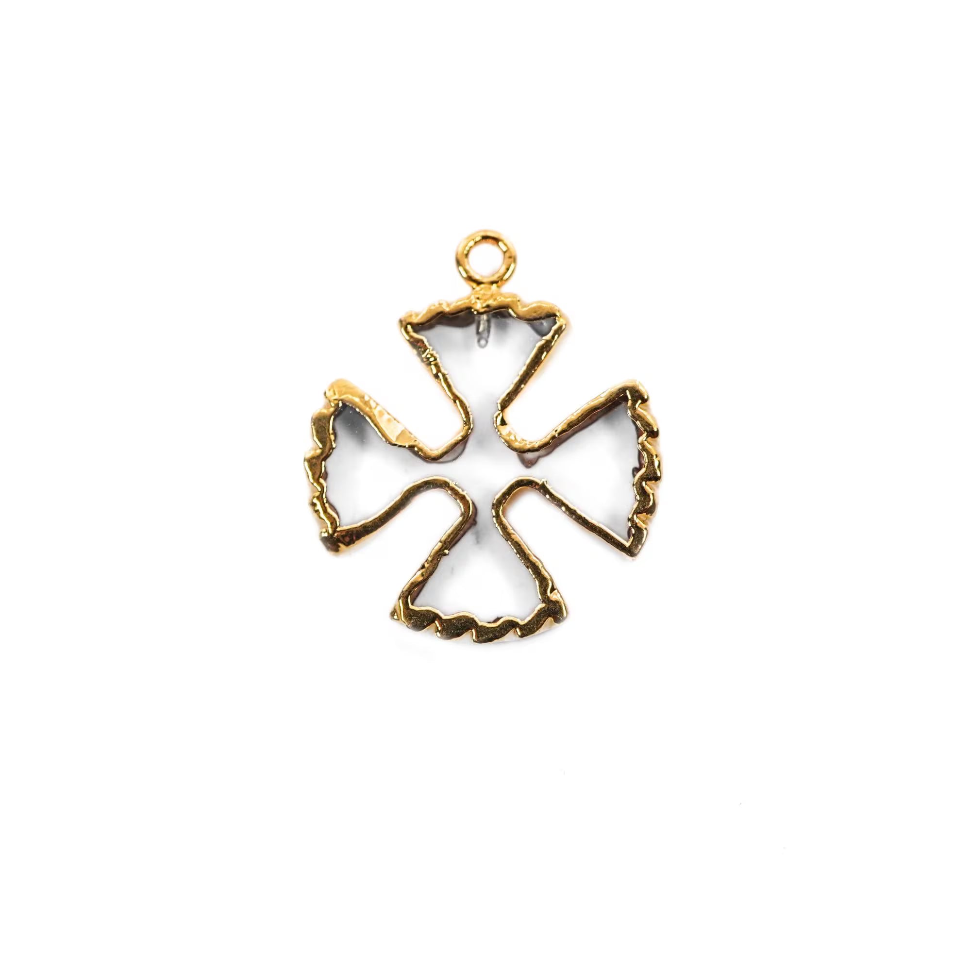 Crystal Quartz Viking Cross Gemstone Gold Electroplated Charm Pendant