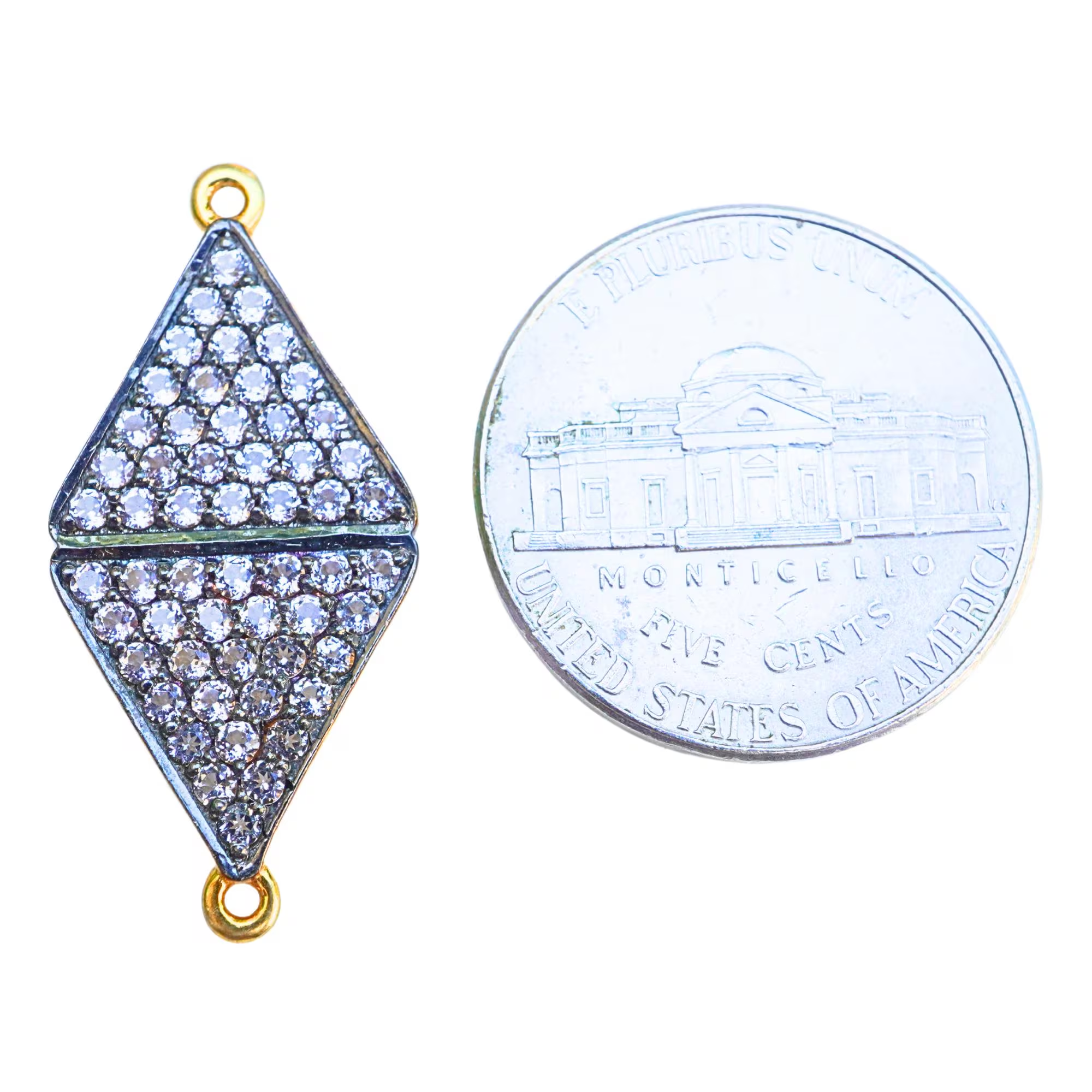 Cubic Zircon Micro Pave Diamond Shape Gold Plated Sterling Silver Connector