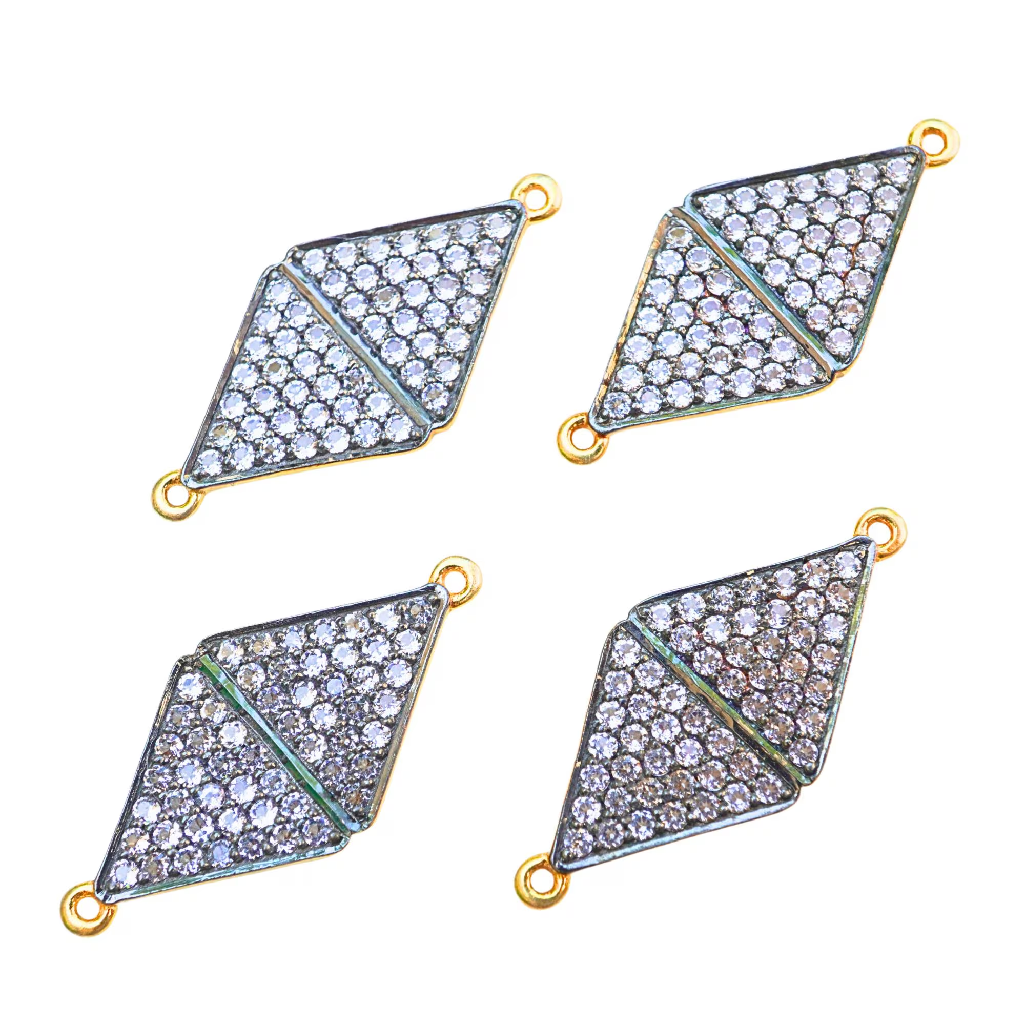 Cubic Zircon Micro Pave Diamond Shape Gold Plated Sterling Silver Connector