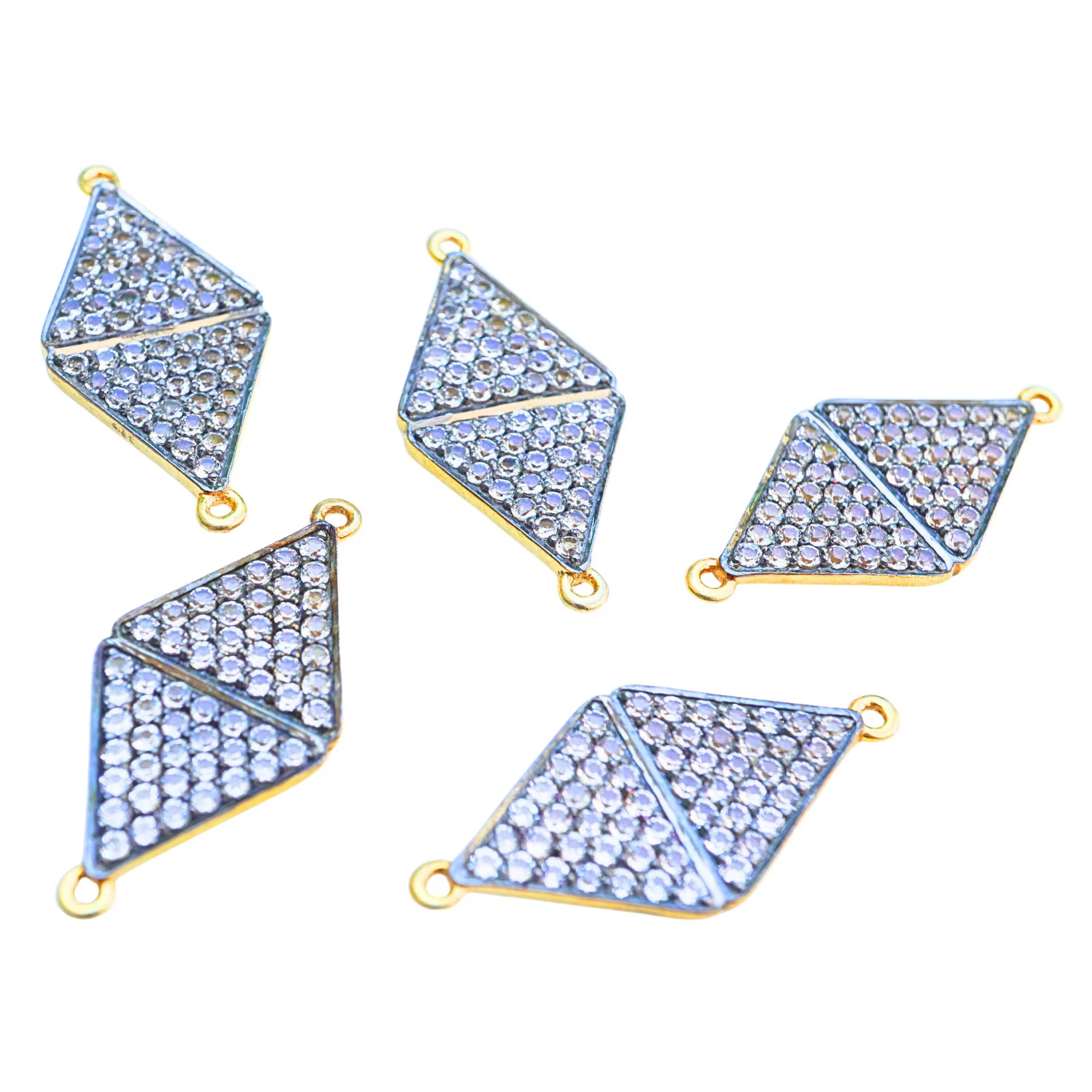 Cubic Zircon Micro Pave Diamond Shape Gold Plated Sterling Silver Connector