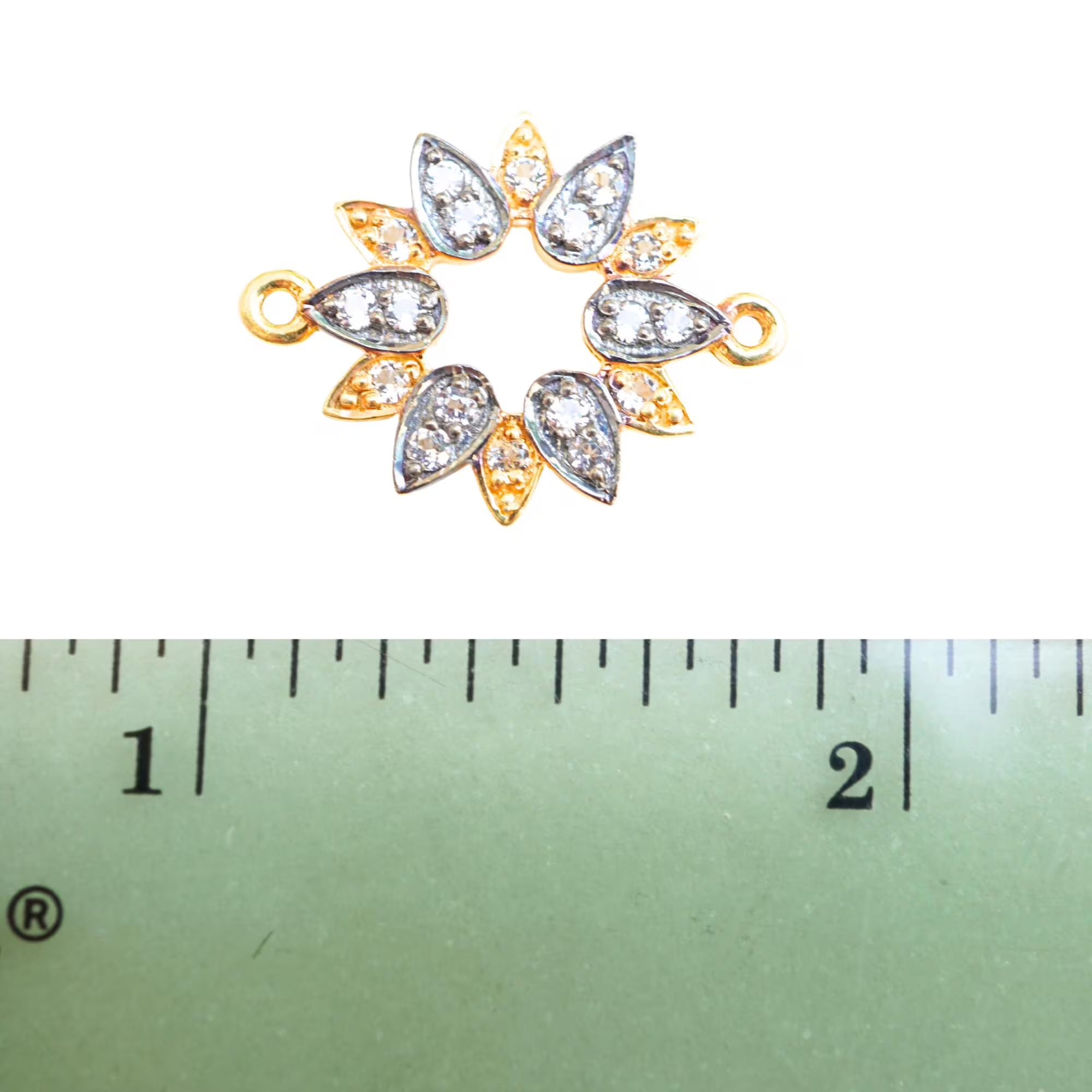 Cubic Zircon Micro Pave Flower Shape Sterling Silver Gold Plated Charm Connector