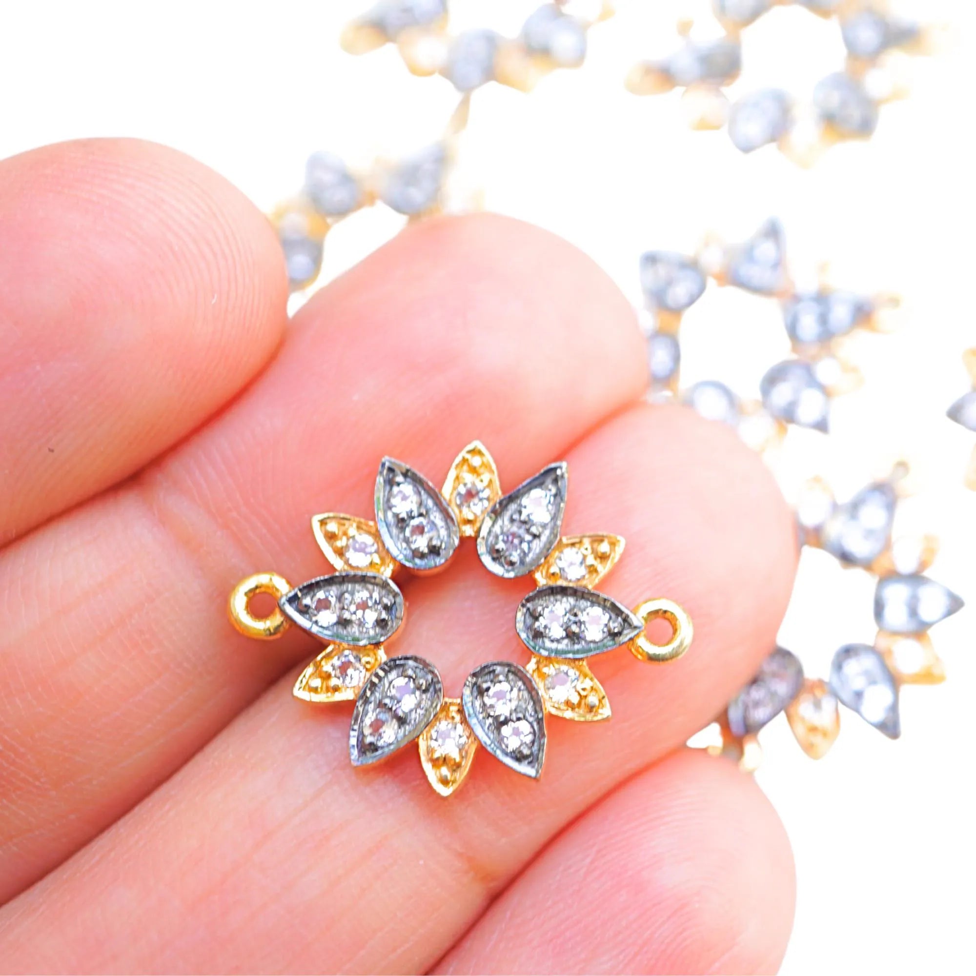 Cubic Zircon Micro Pave Flower Shape Sterling Silver Gold Plated Charm Connector