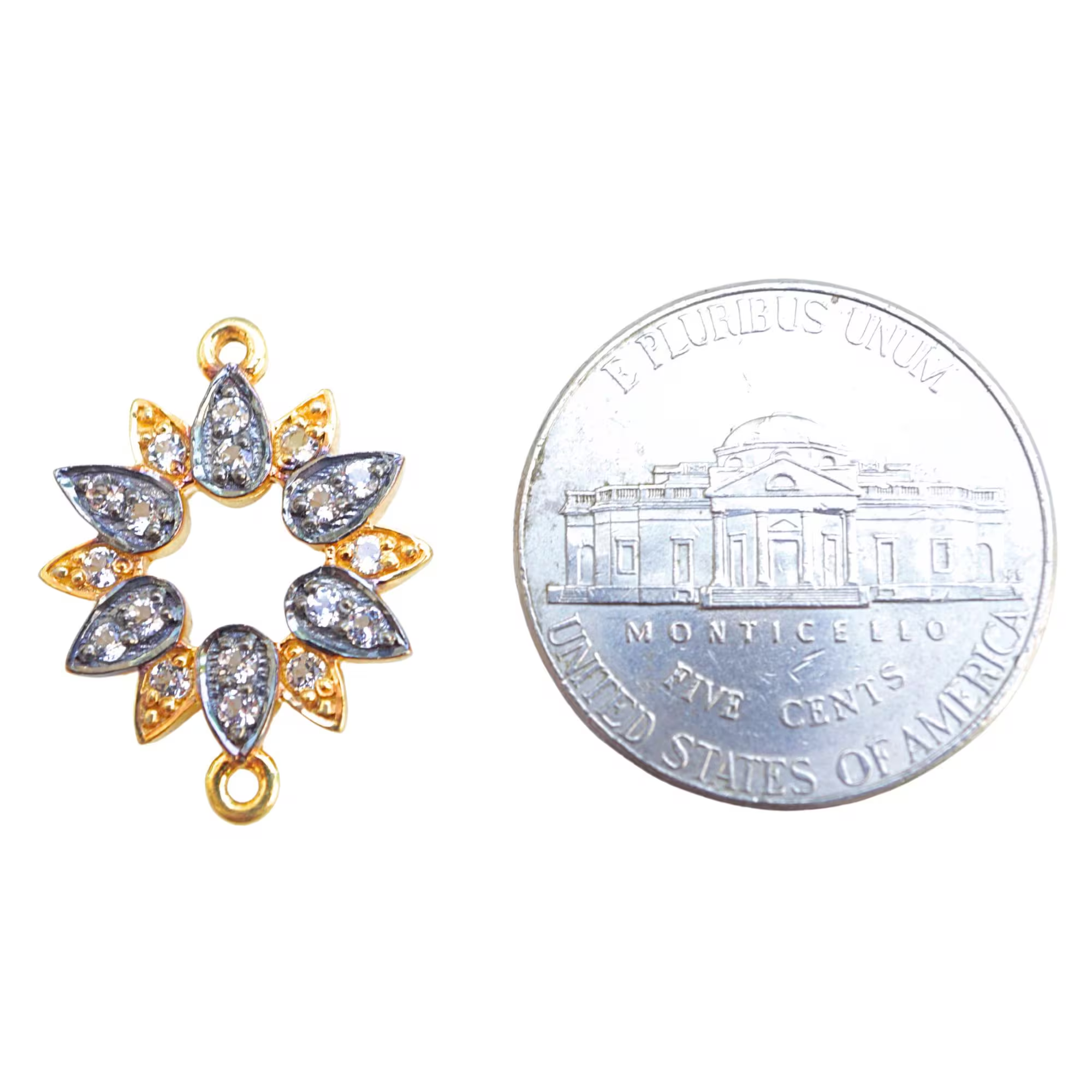Cubic Zircon Micro Pave Flower Shape Sterling Silver Gold Plated Charm Connector