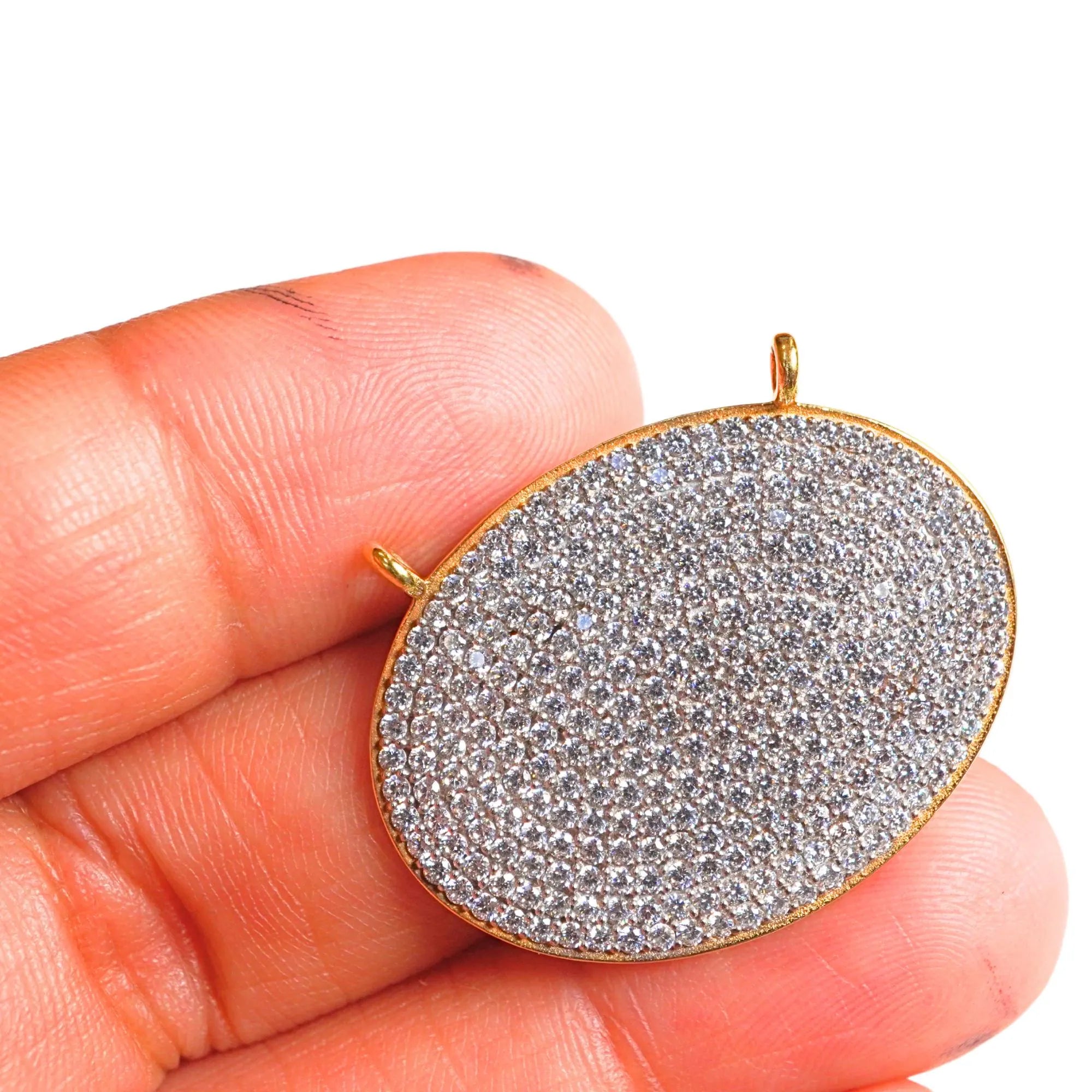 Cubic Zircon Micro Pave Oval Shape Sterling Silver Gold Plated Charm Connector