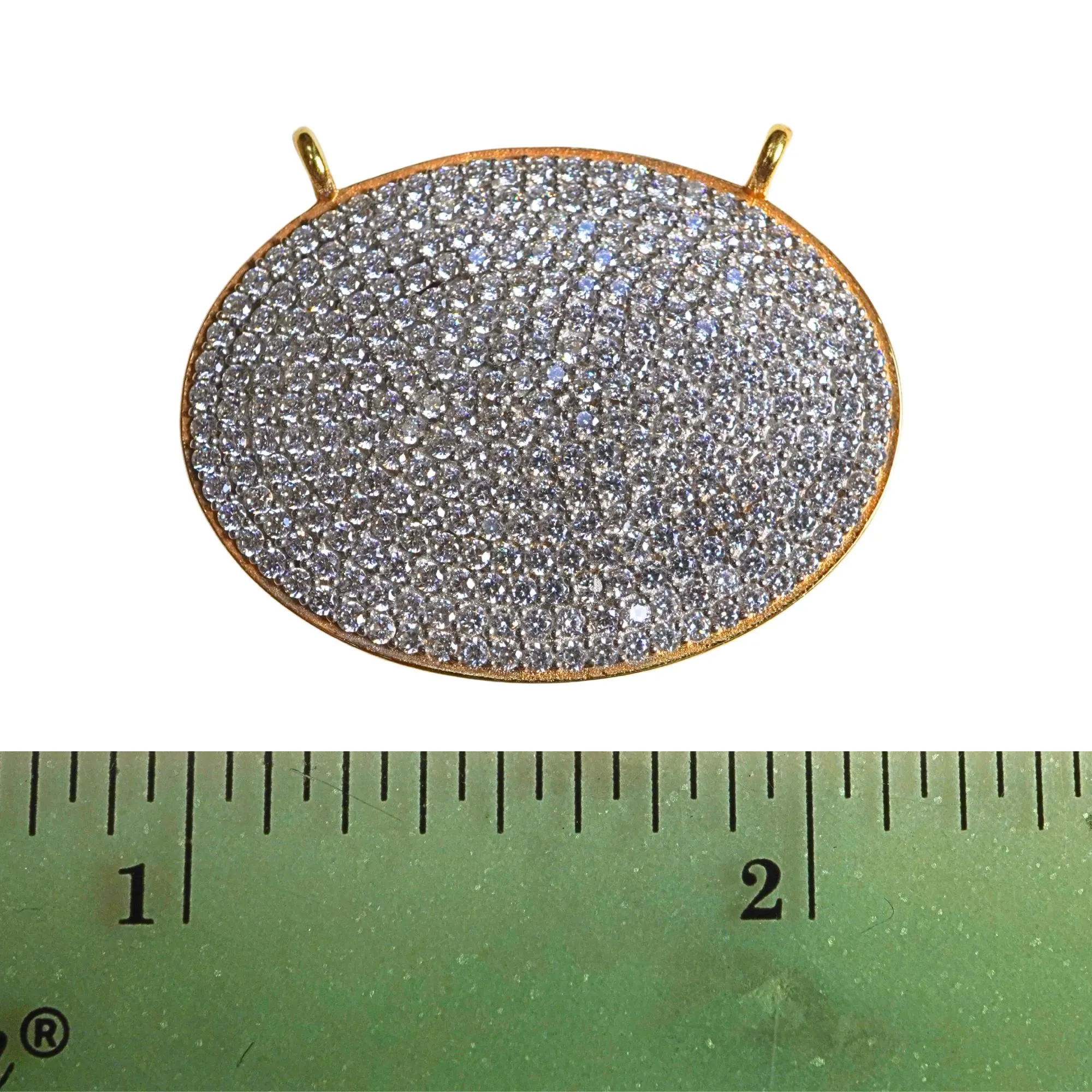 Cubic Zircon Micro Pave Oval Shape Sterling Silver Gold Plated Charm Connector