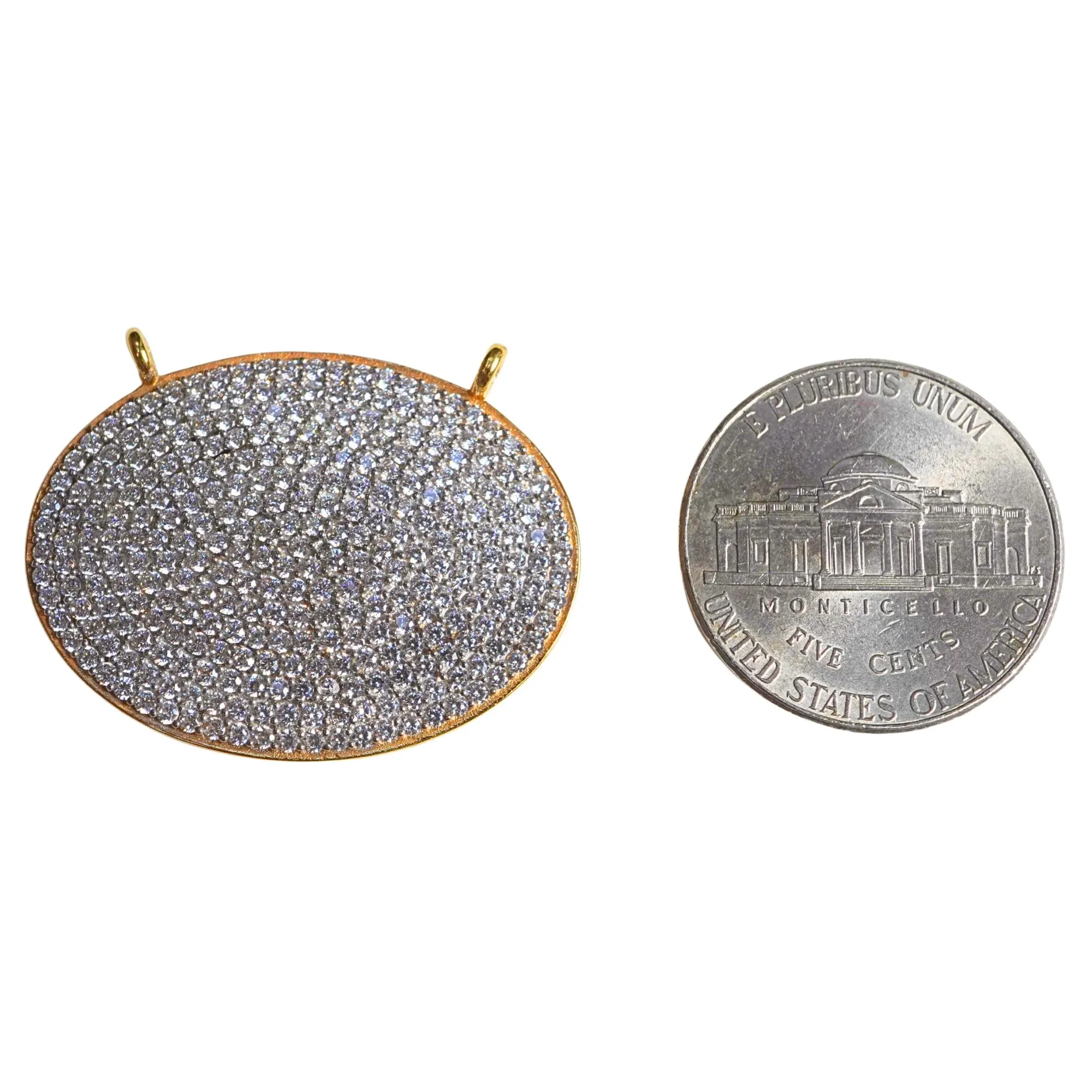 Cubic Zircon Micro Pave Oval Shape Sterling Silver Gold Plated Charm Connector