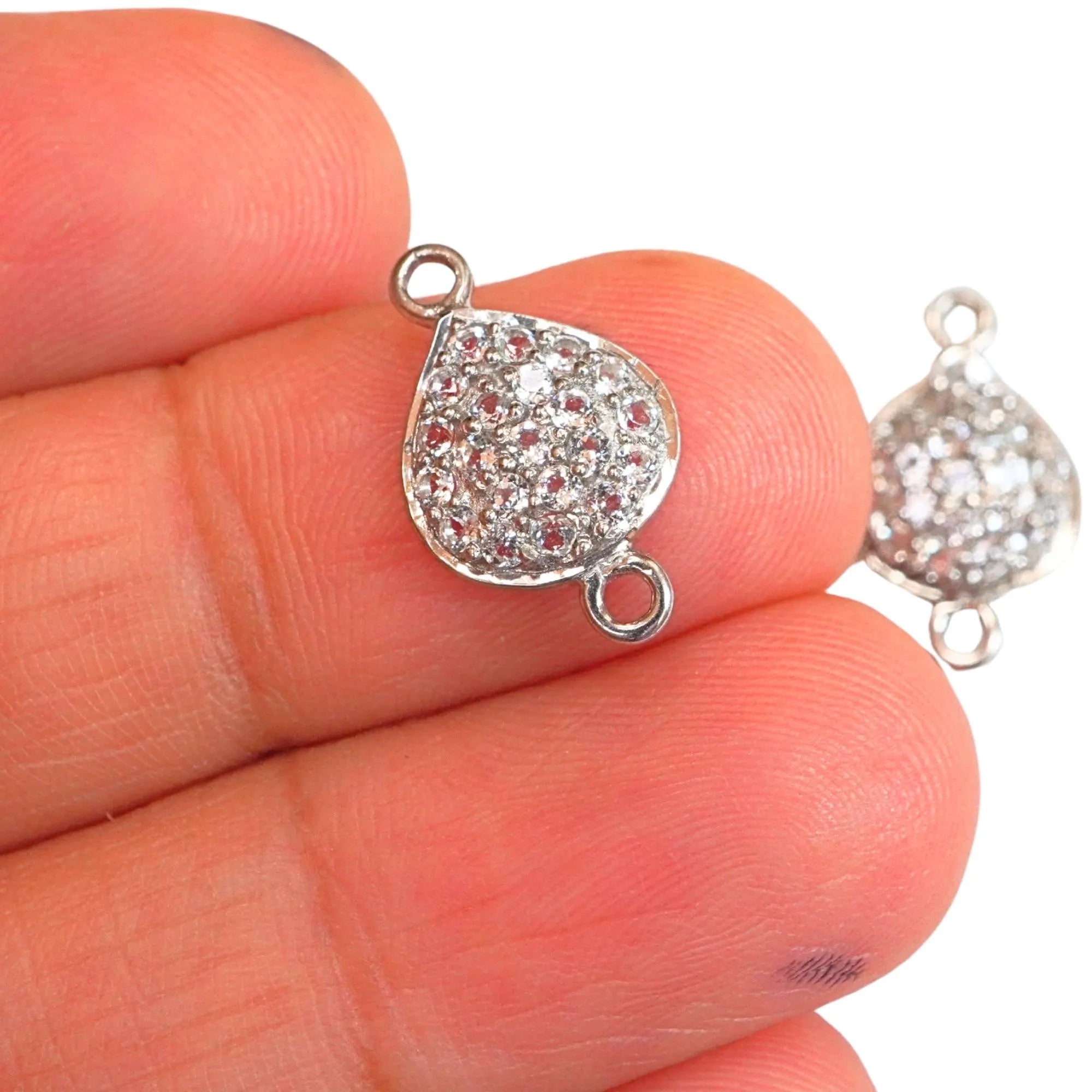 Cubic Zircon Micro Pave Pear Shape Sterling Silver Charm Connector 