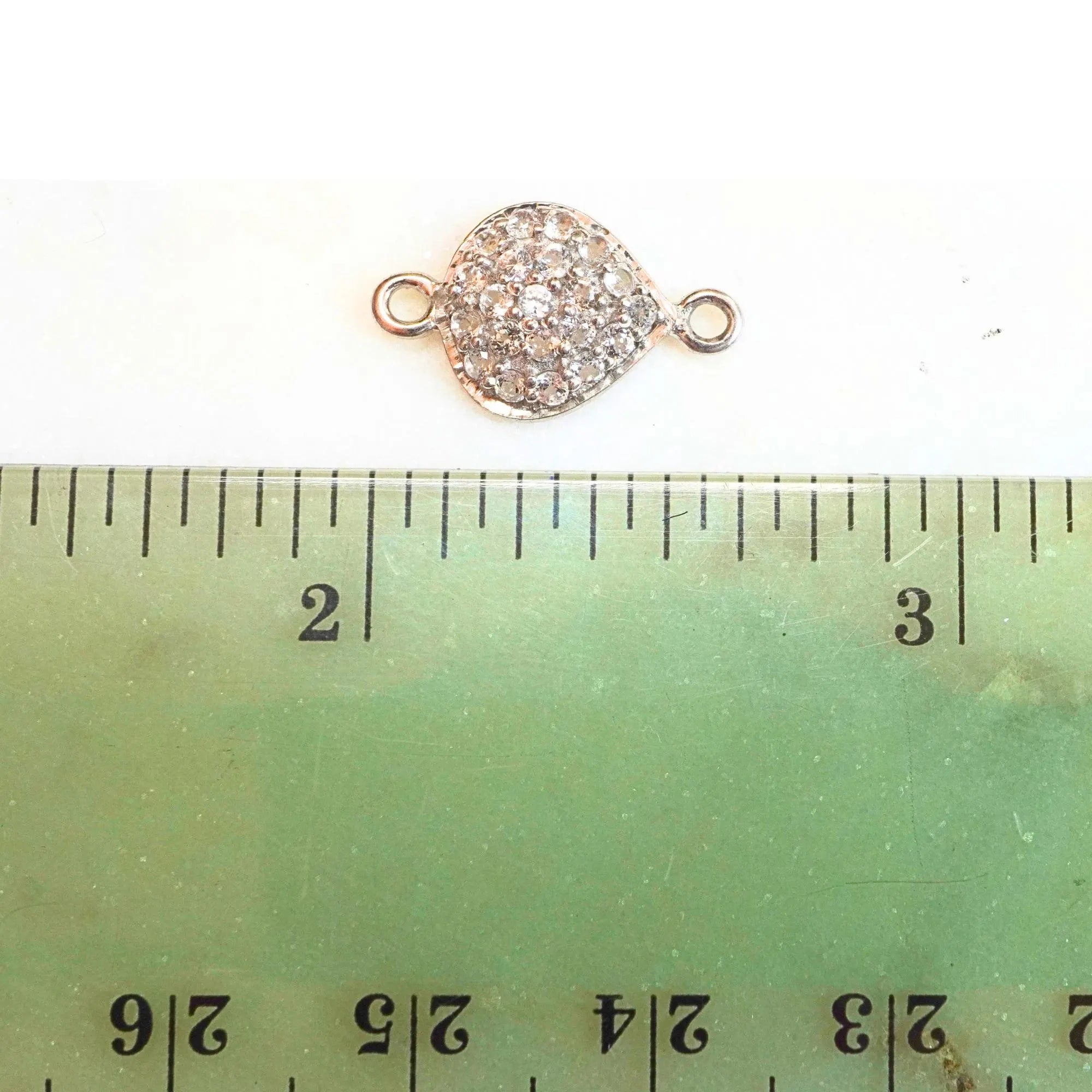 Cubic Zircon Micro Pave Pear Shape Sterling Silver Charm Connector 