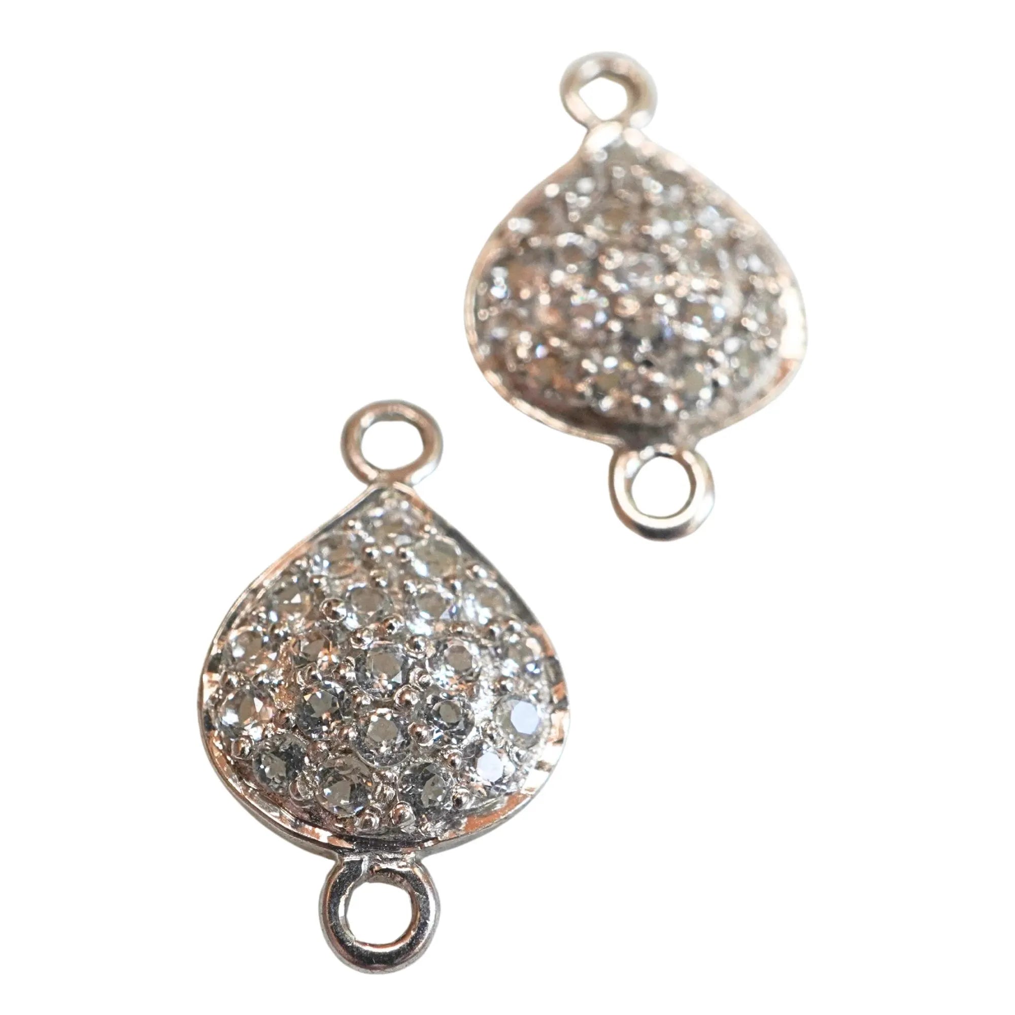 Cubic Zircon Micro Pave Pear Shape Sterling Silver Charm Connector 