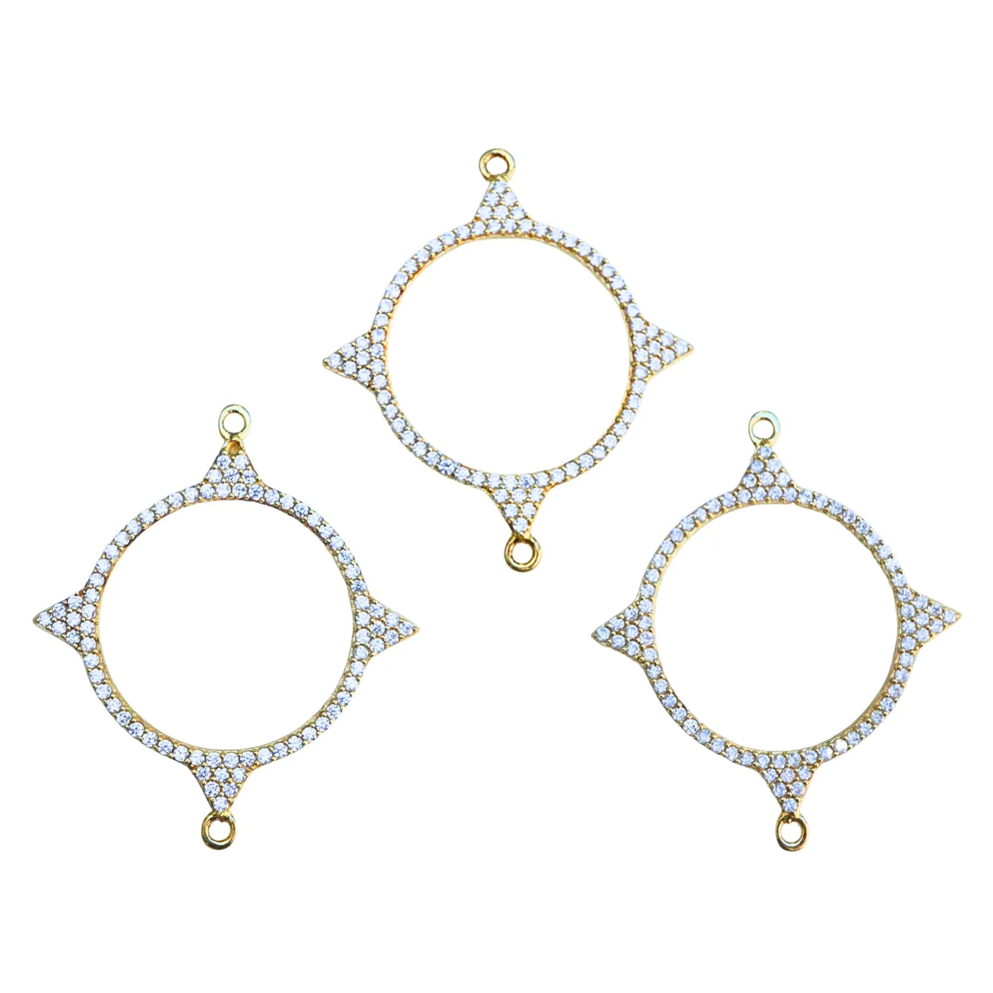 Cubic Zircon Micro Pave Round Shape Sterling Silver Gold Plated Charm Connector