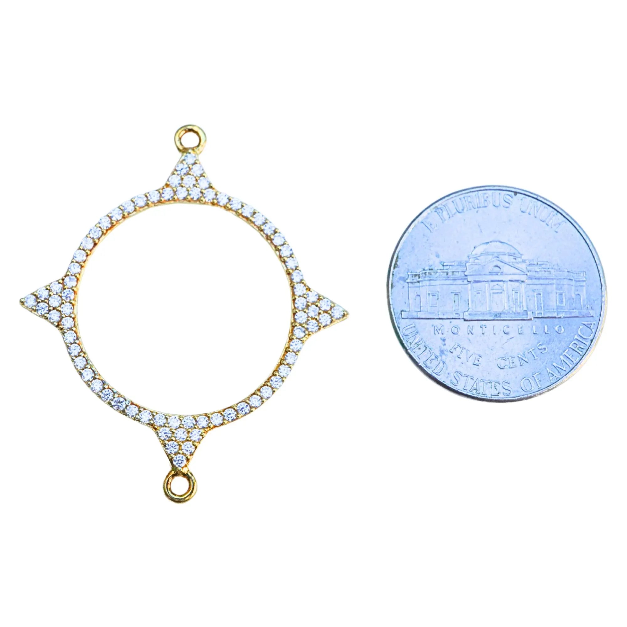 Cubic Zircon Micro Pave Round Shape Sterling Silver Gold Plated Charm Connector