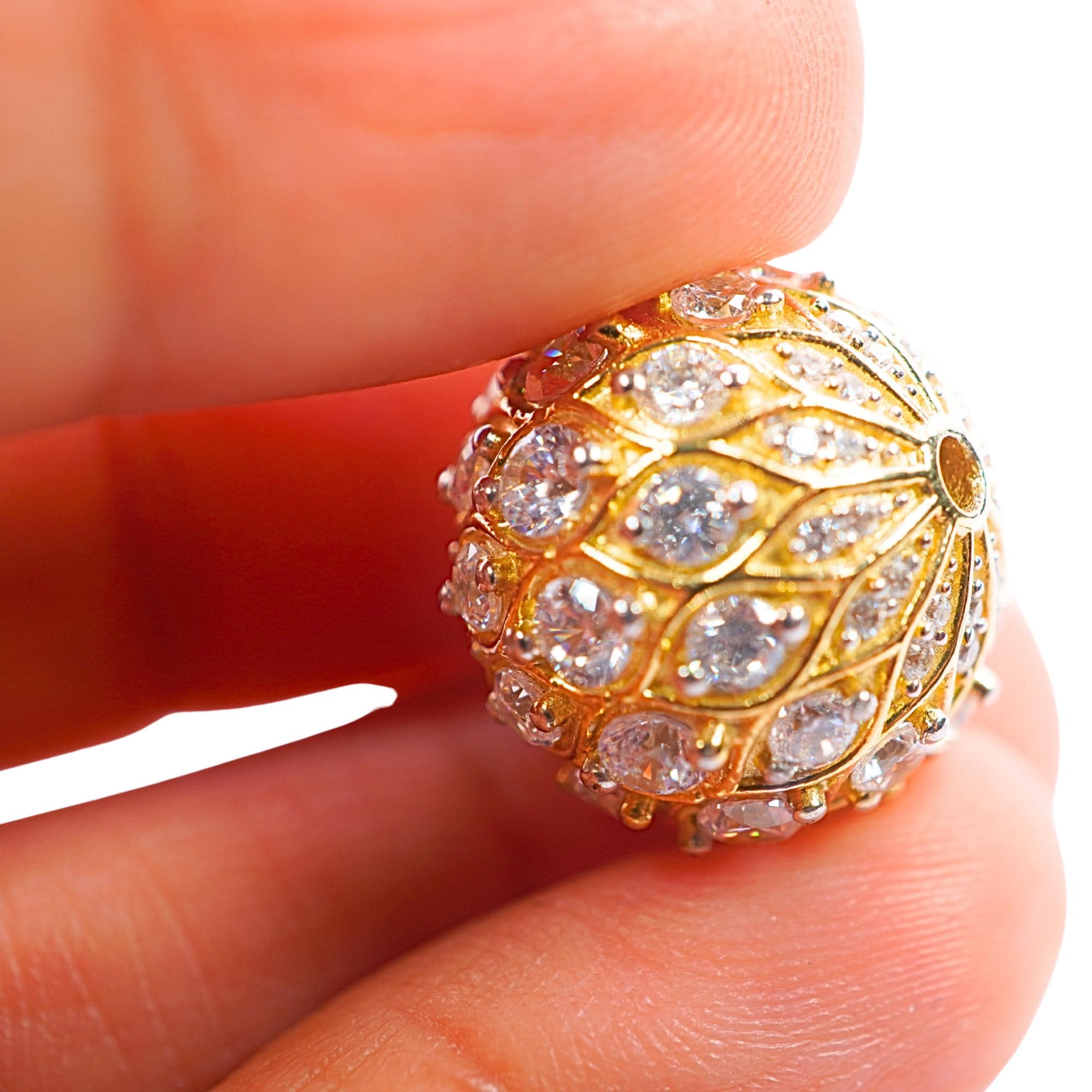 Cubic Zircon Micro Pave Round Spacer Beads Findings Sterling Sliver Gold Plated