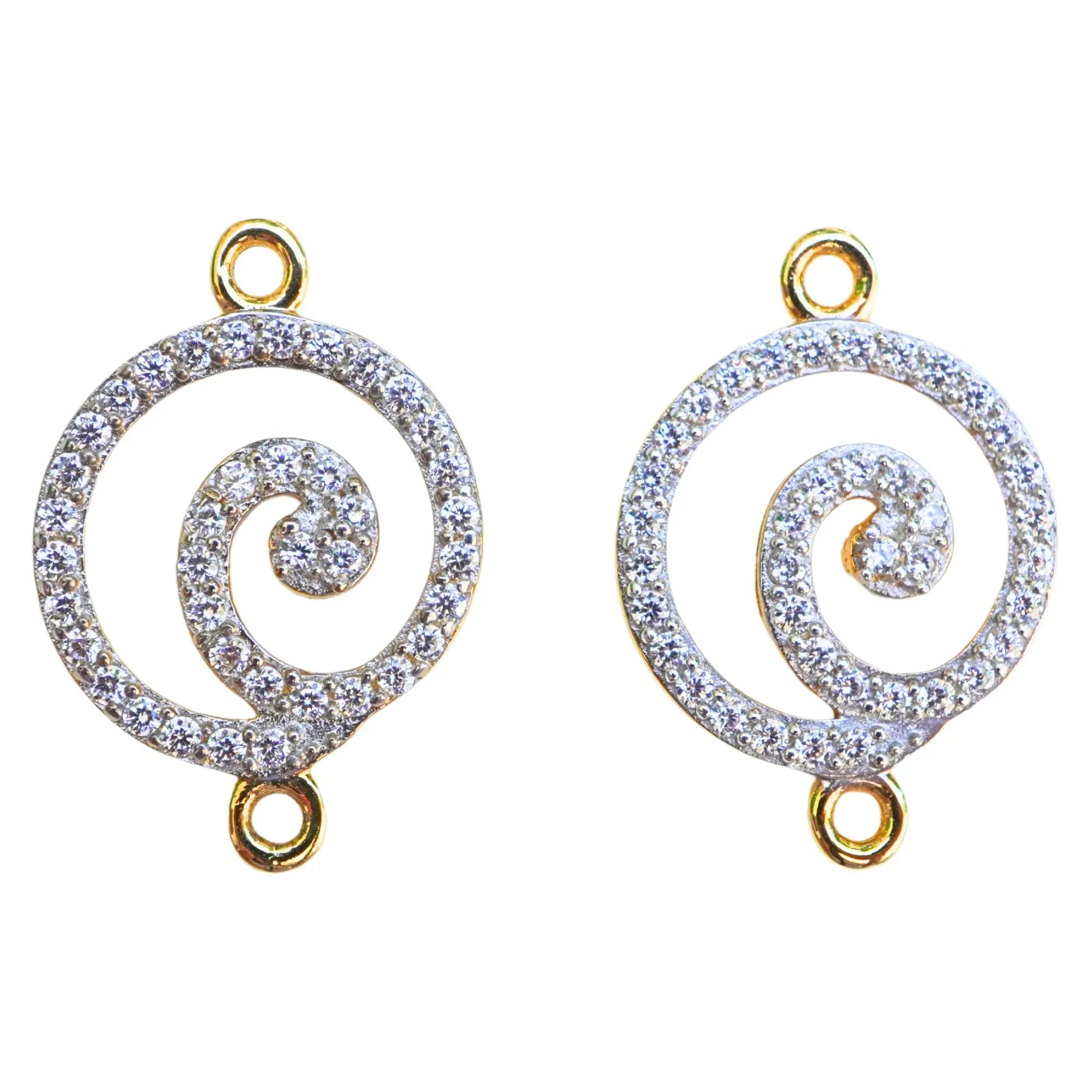 Cubic Zircon Micro Pave Spiral Sterling Silver Gold Plated Charm Connector