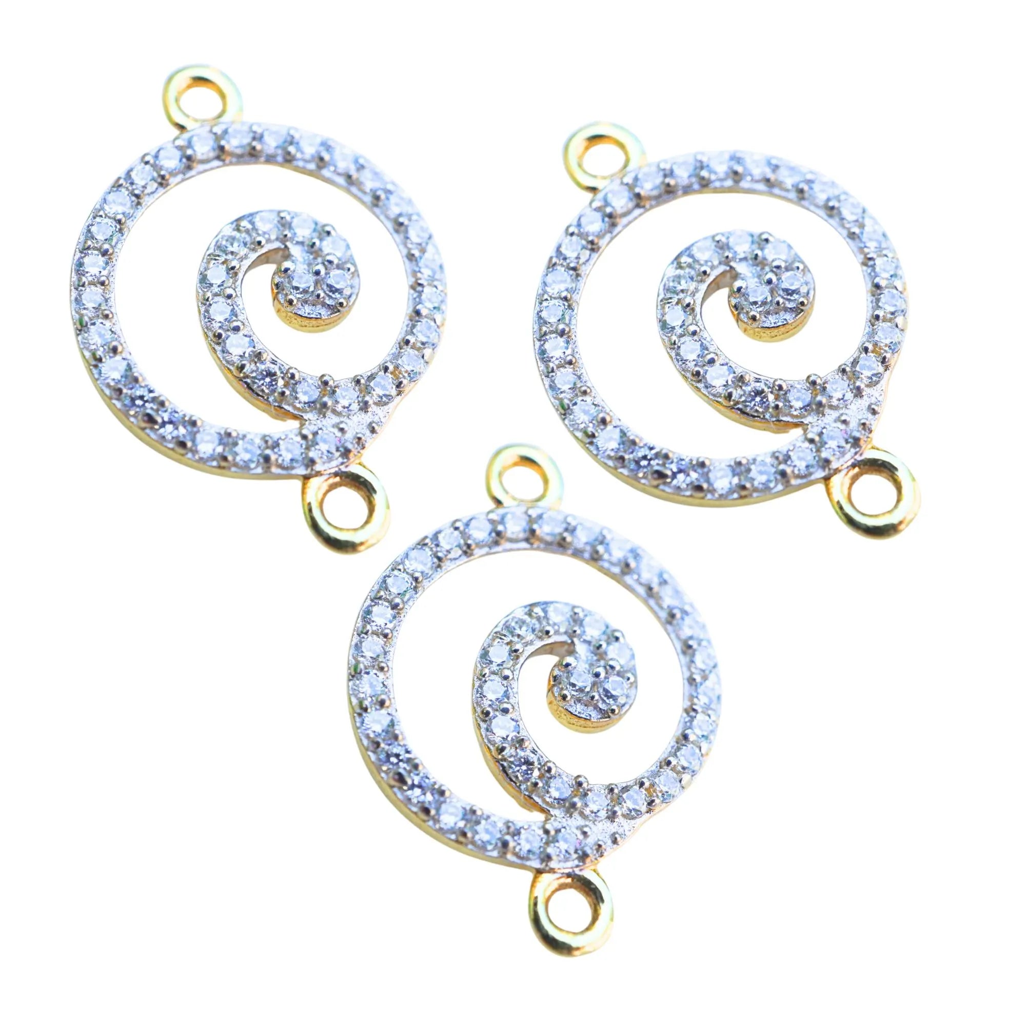 Cubic Zircon Micro Pave Spiral Sterling Silver Gold Plated Charm Connector