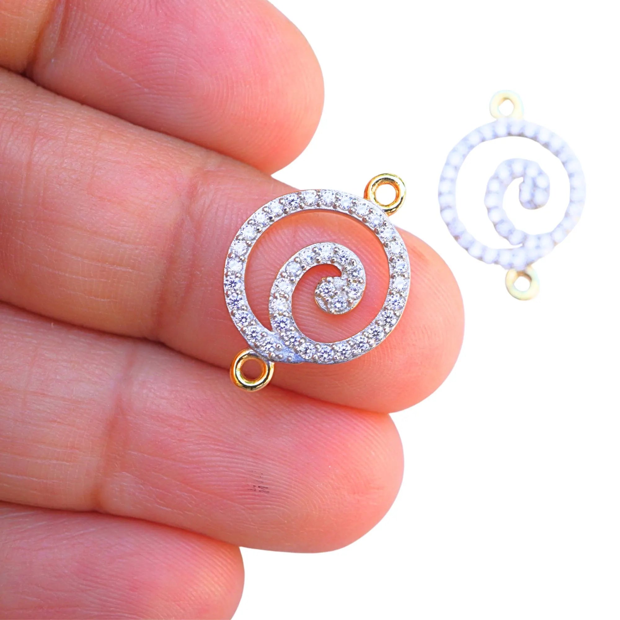 Cubic Zircon Micro Pave Spiral Sterling Silver Gold Plated Charm Connector