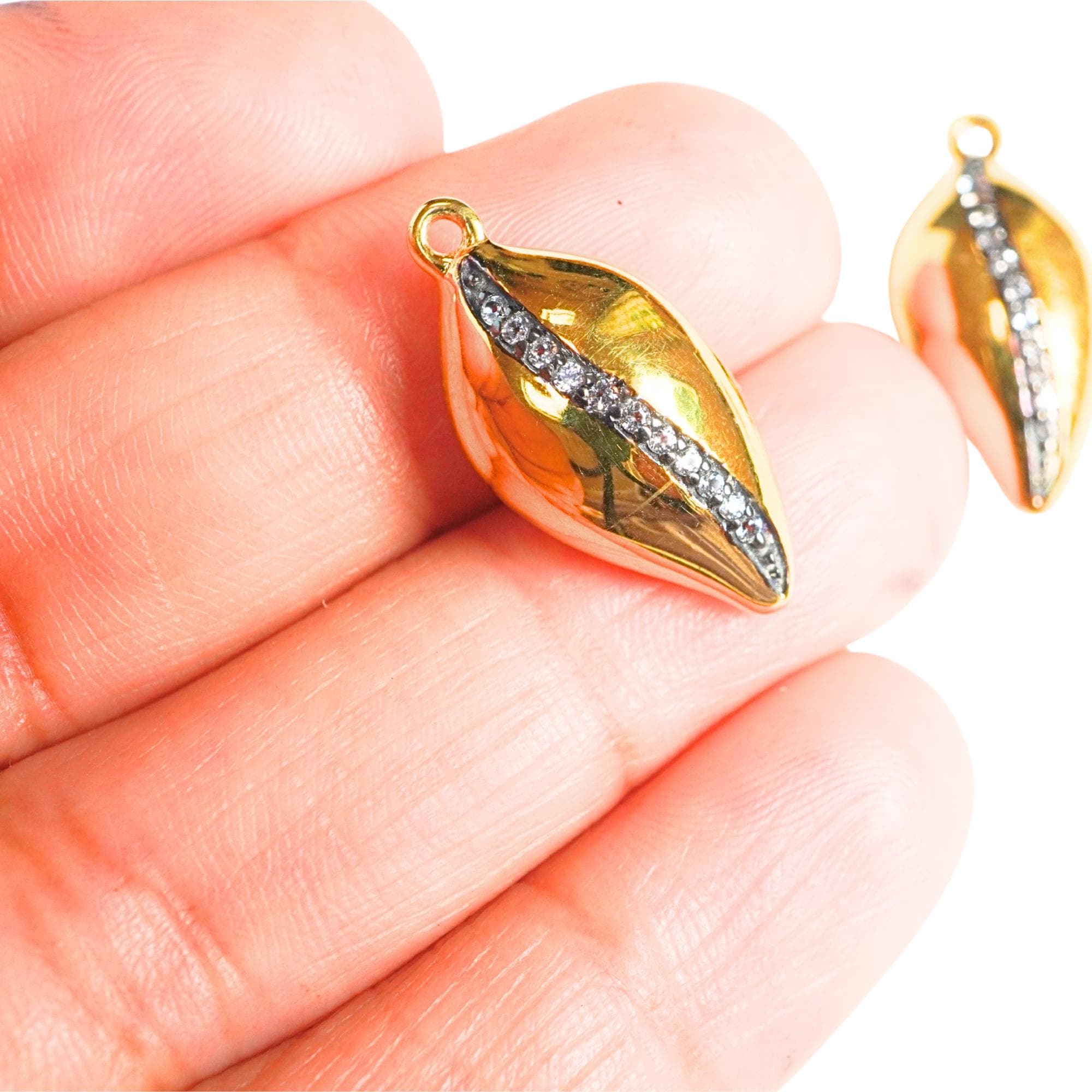 Cubic Zirconia Cowrie Shell Sterling Silver Gold Plated Charm Pendant