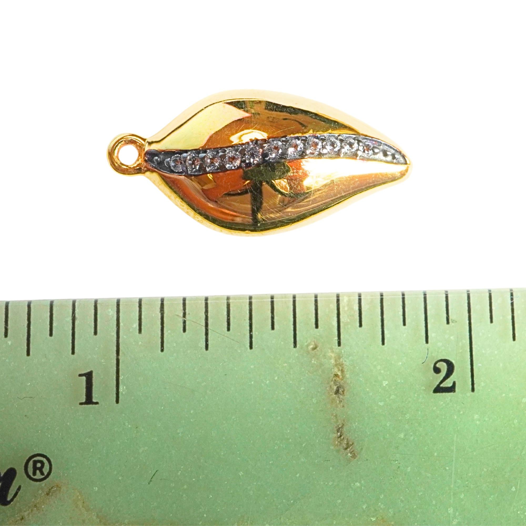 Cubic Zirconia Cowrie Shell Sterling Silver Gold Plated Charm Pendant