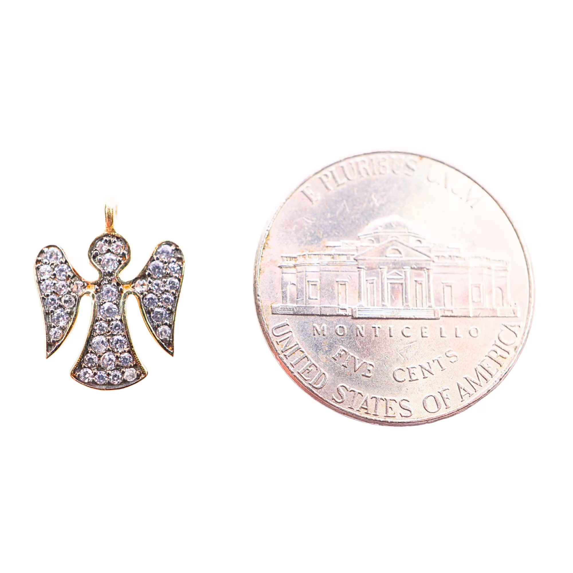Cubic Zirconia Micro Pave Angel Shape Gold Plated Sterling Silver Charm Pendant 