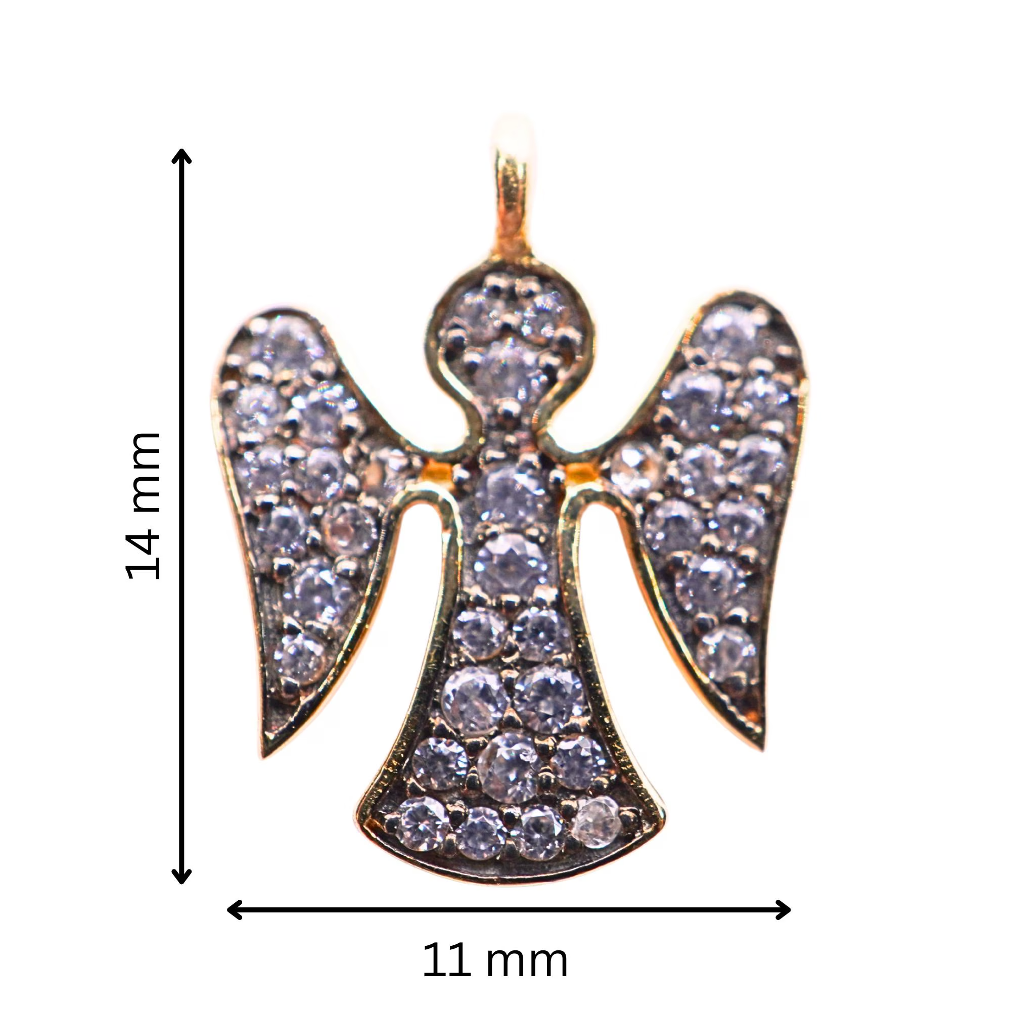 Cubic Zirconia Micro Pave Angel Shape Gold Plated Sterling Silver Charm Pendant 