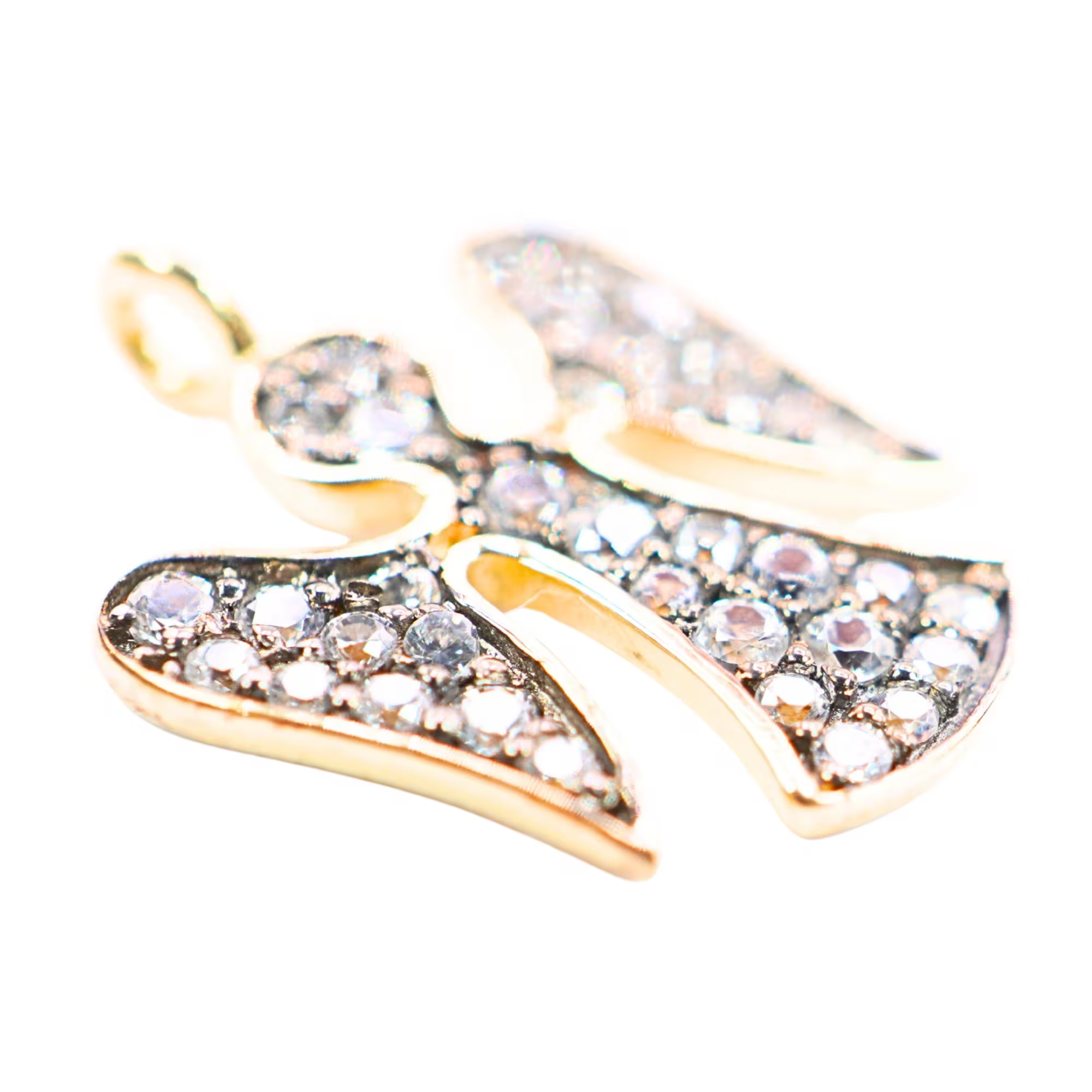 Cubic Zirconia Micro Pave Angel Shape Gold Plated Sterling Silver Charm Pendant 