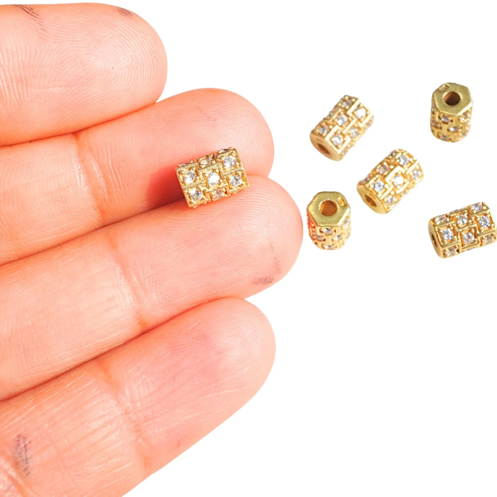 Cubic Zirconia Micro Pave Antique Spacer Beads Sterling Silver Gold Plated