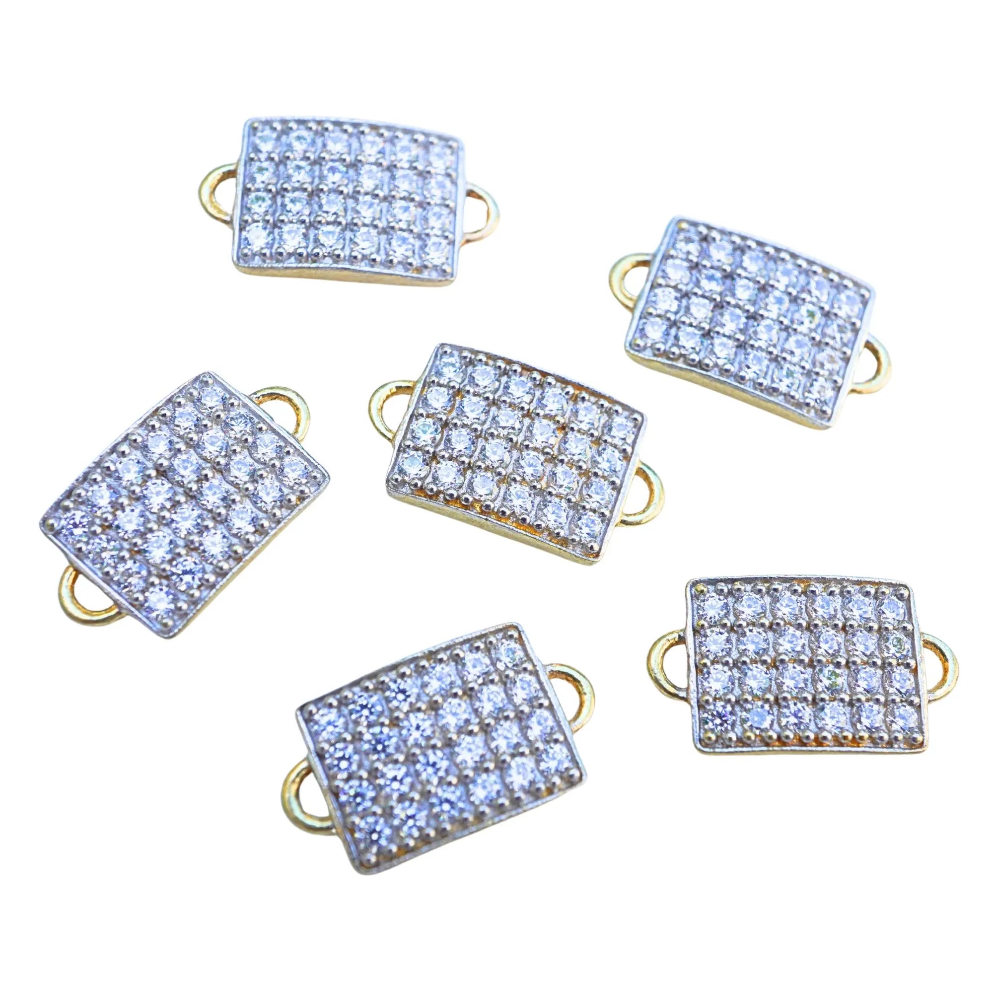 Cubic Zirconia Micro Pave Bar Sterling Silver Gold Plated Charm Connector