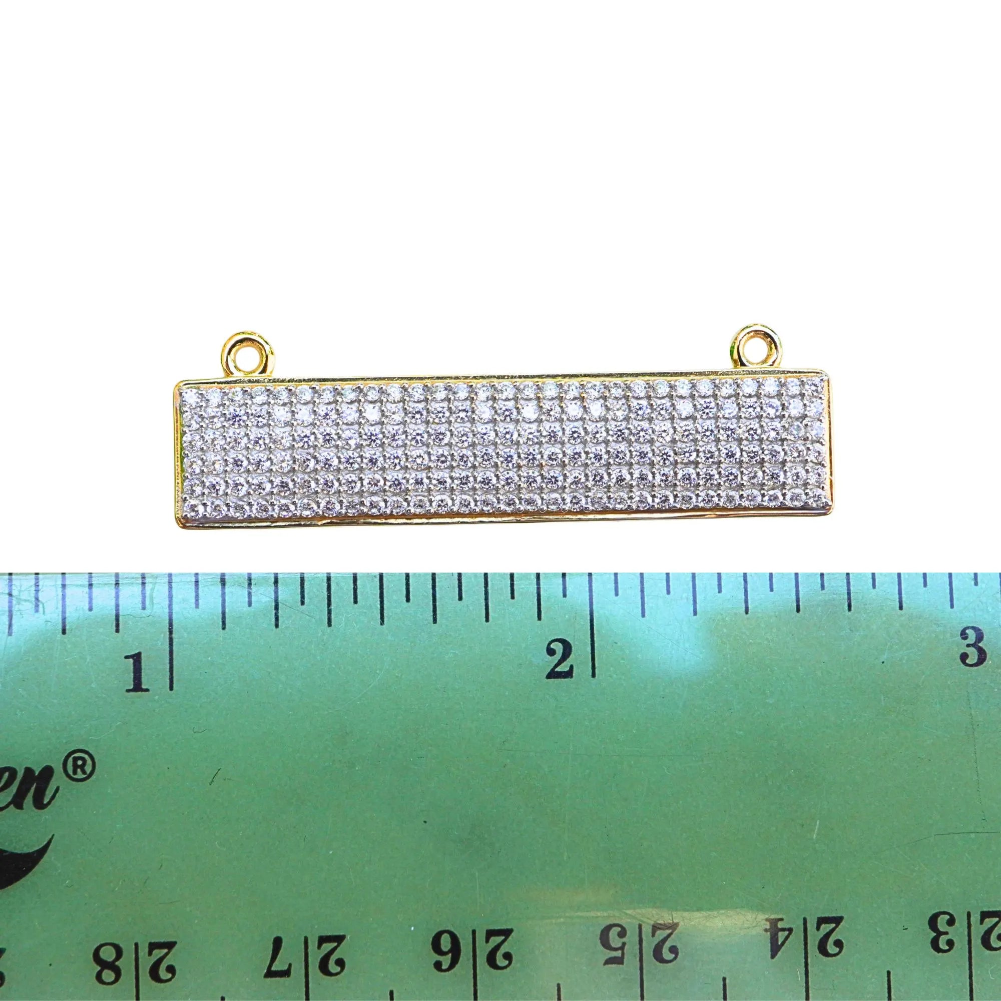 Cubic Zirconia Micro Pave Bar Sterling Silver Gold Plated Charm Connector