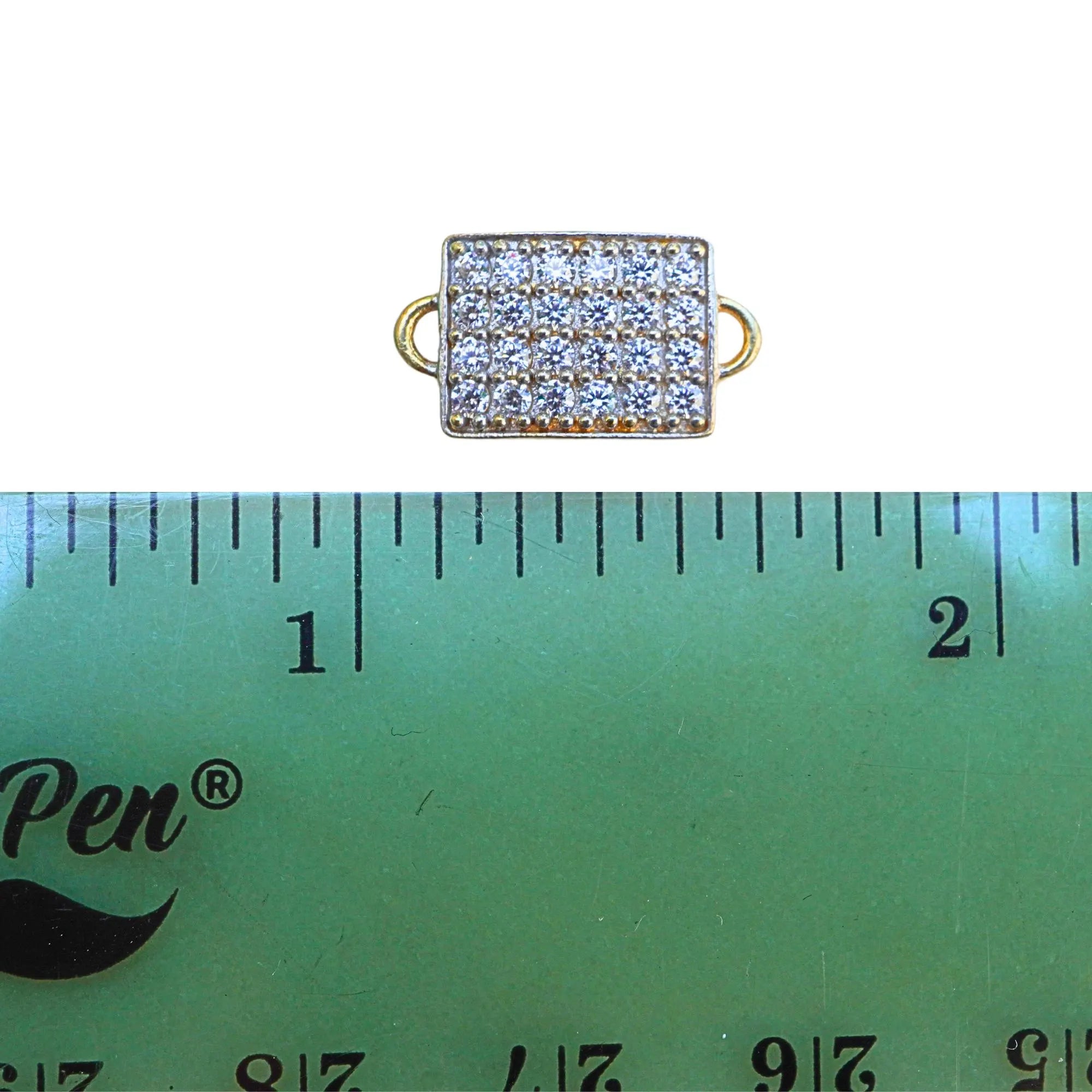 Cubic Zirconia Micro Pave Bar Sterling Silver Gold Plated Charm Connector