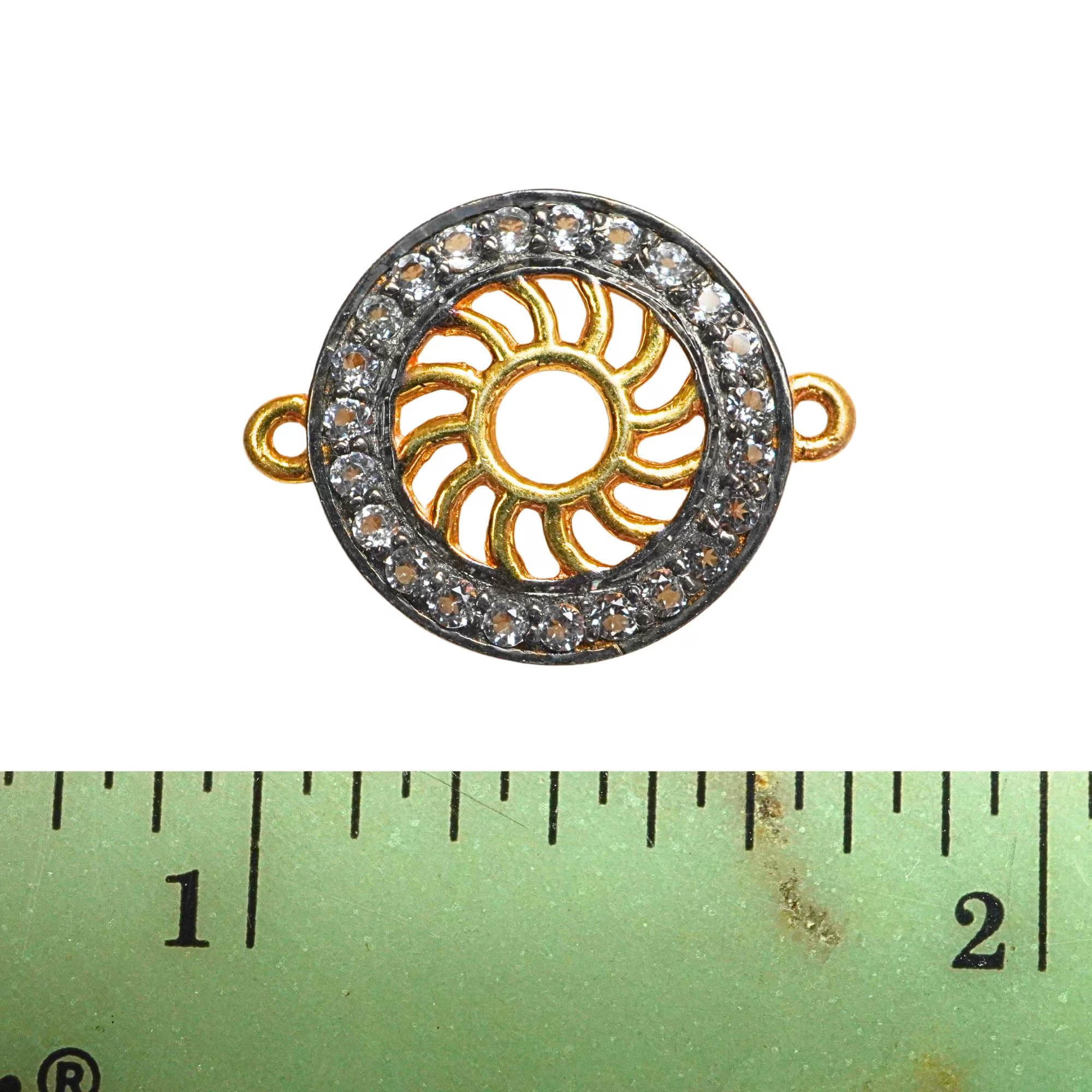 Cubic Zirconia Micro Pave Celestial Sun Sterling Silver Gold Plated Charm Pendant