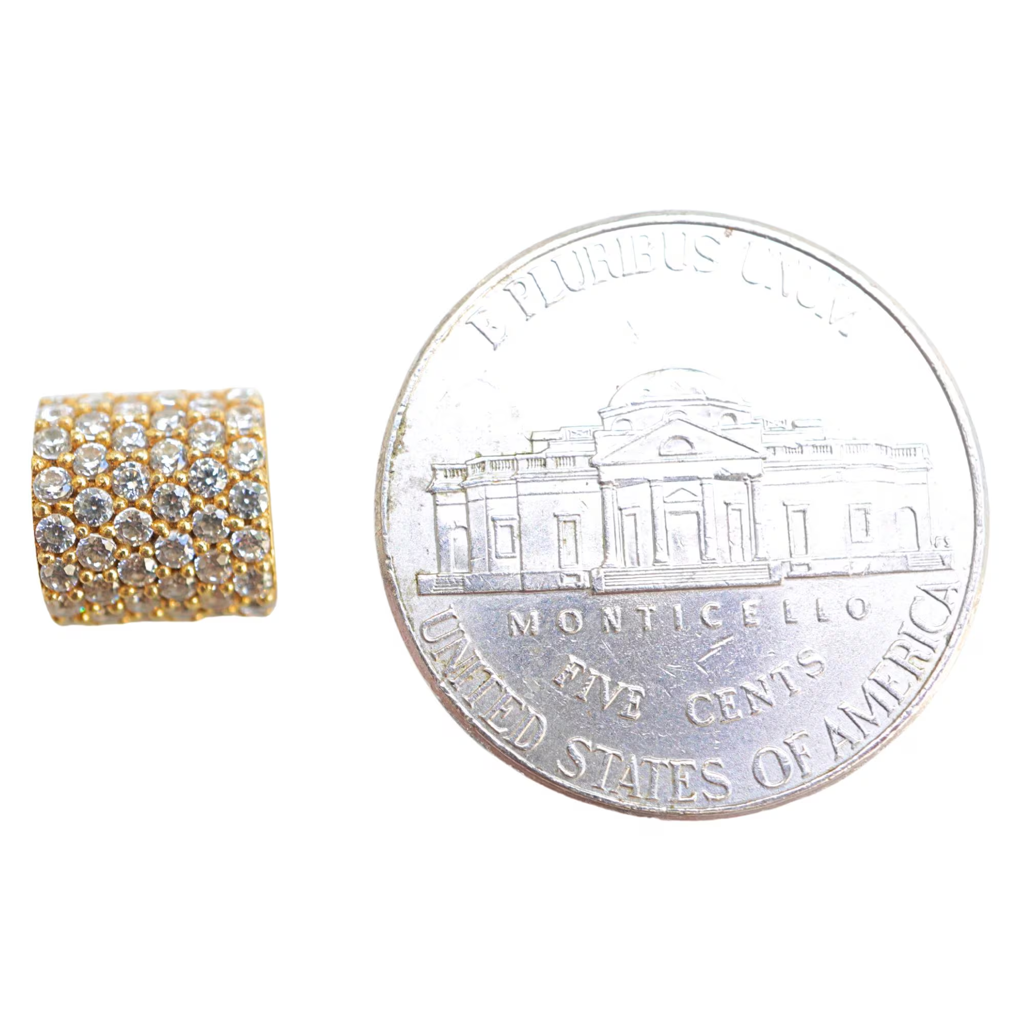 Cubic Zirconia Micro Pave Cube Gold Plated Sterling Silver Antique Spacer Bead 