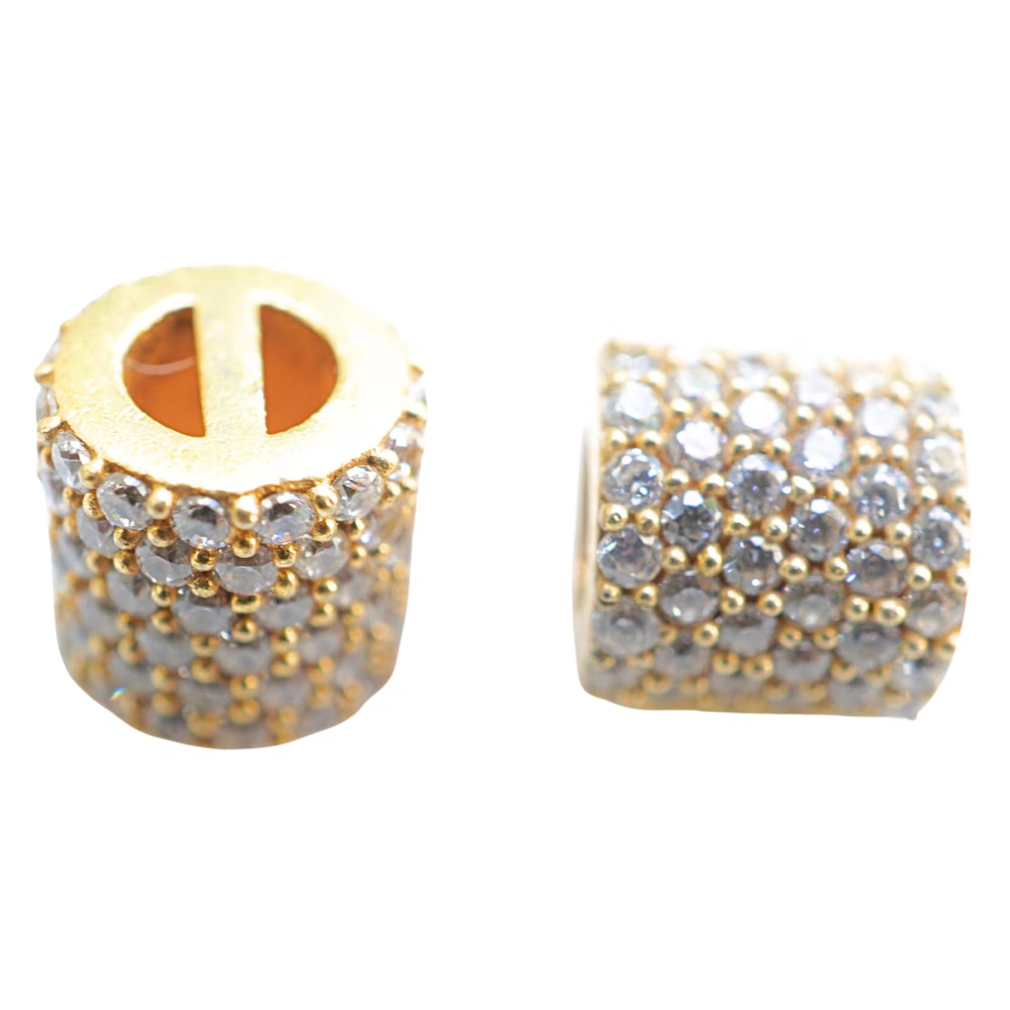 Cubic Zirconia Micro Pave Cube Gold Plated Sterling Silver Antique Spacer Bead