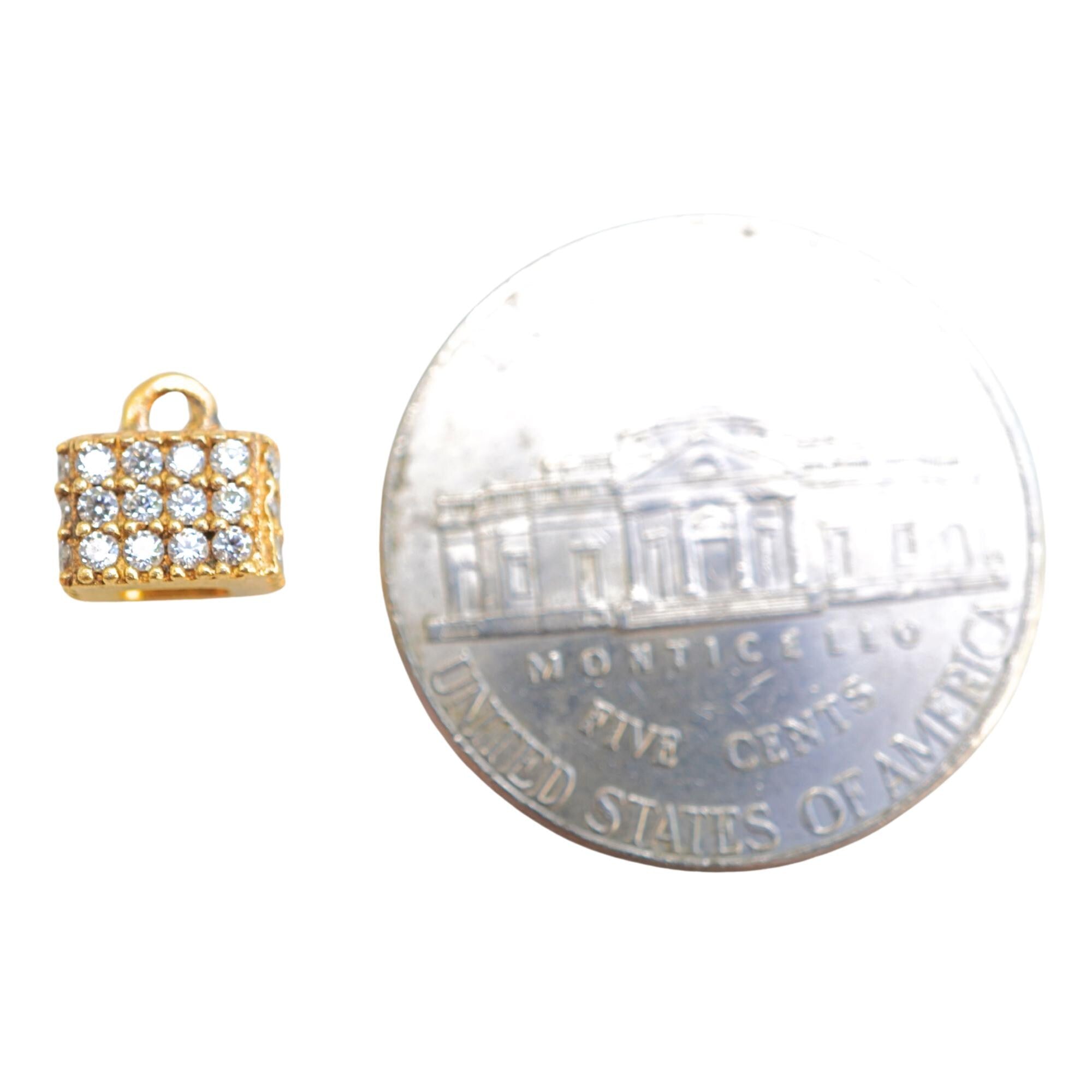 Cubic Zirconia Micro Pave Cube Shape Sterling Silver Gold Plated Charm Pendant
