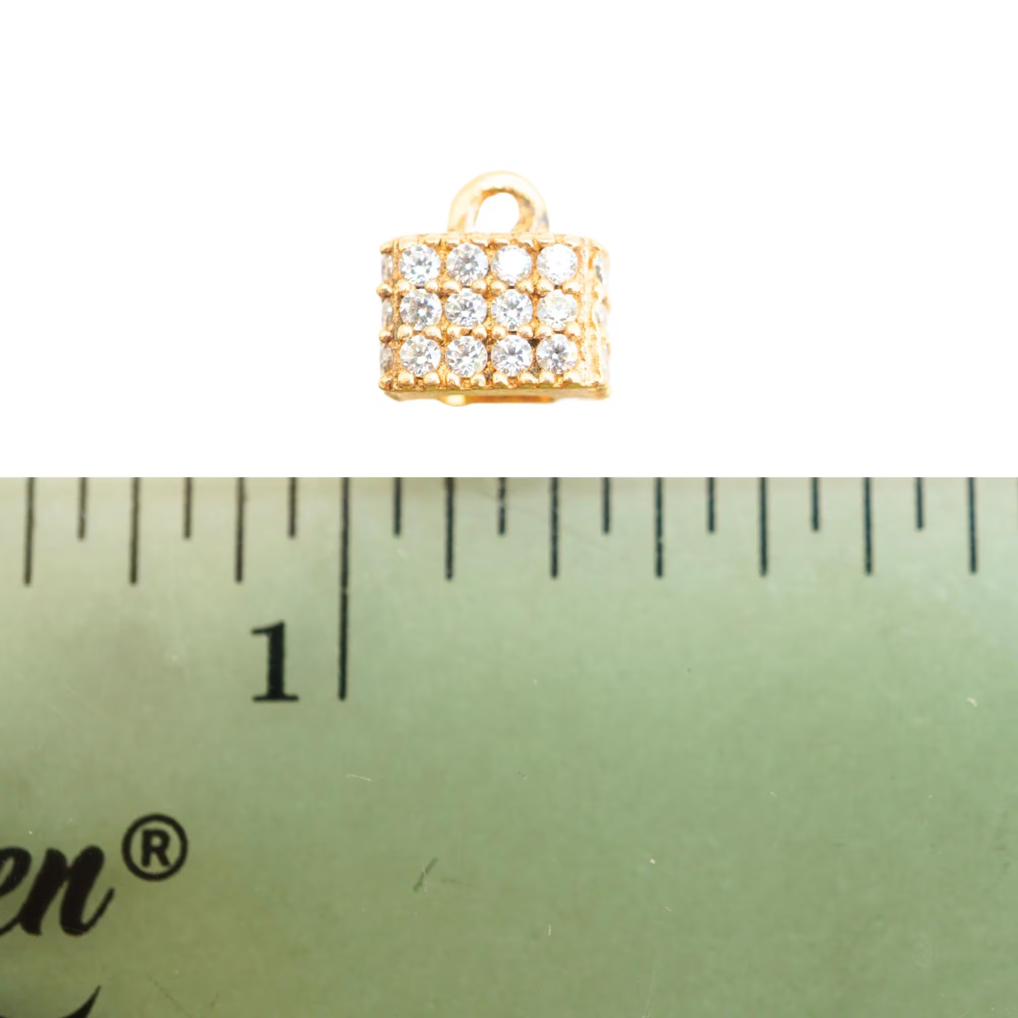 Cubic Zirconia Micro Pave Cube Shape Sterling Silver Gold Plated Charm Pendant