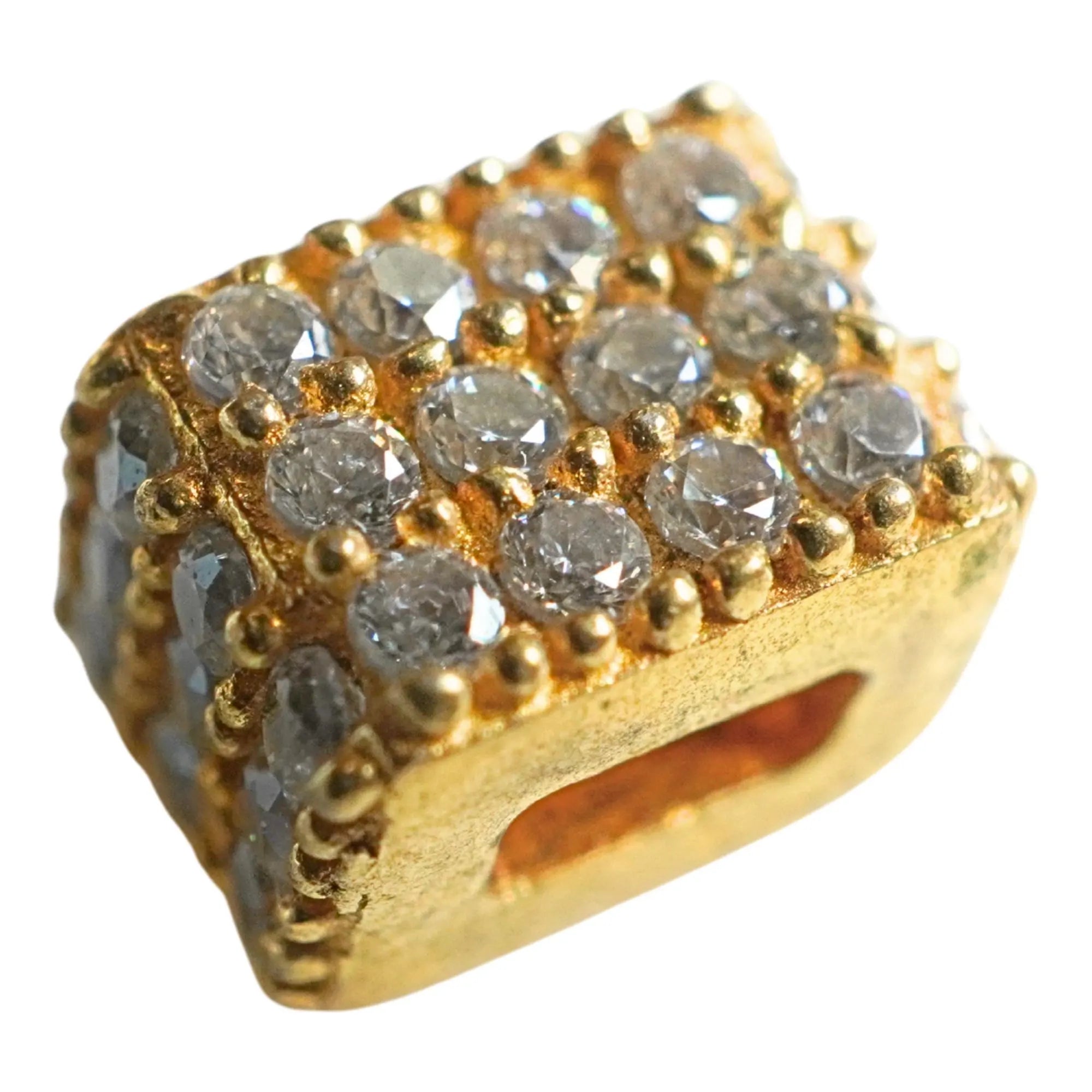 Cubic Zirconia Micro Pave Cube Spacer Beads Gold Plated Sterling Silver 