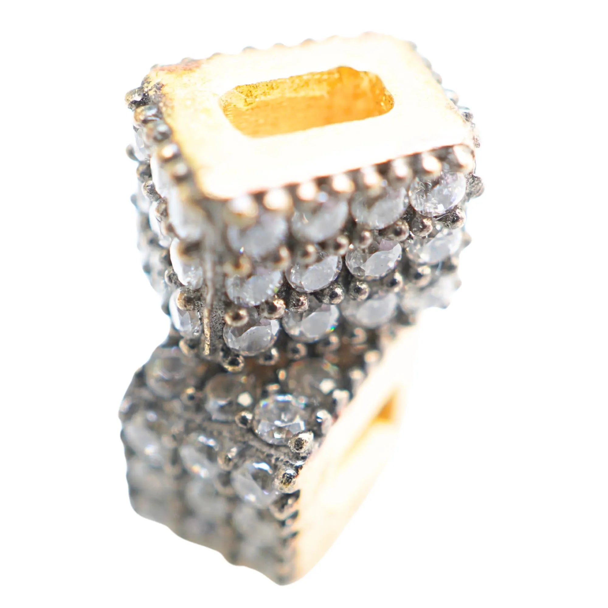 Cubic Zirconia Micro Pave Cube Spacer Beads Gold Plated Sterling Silver