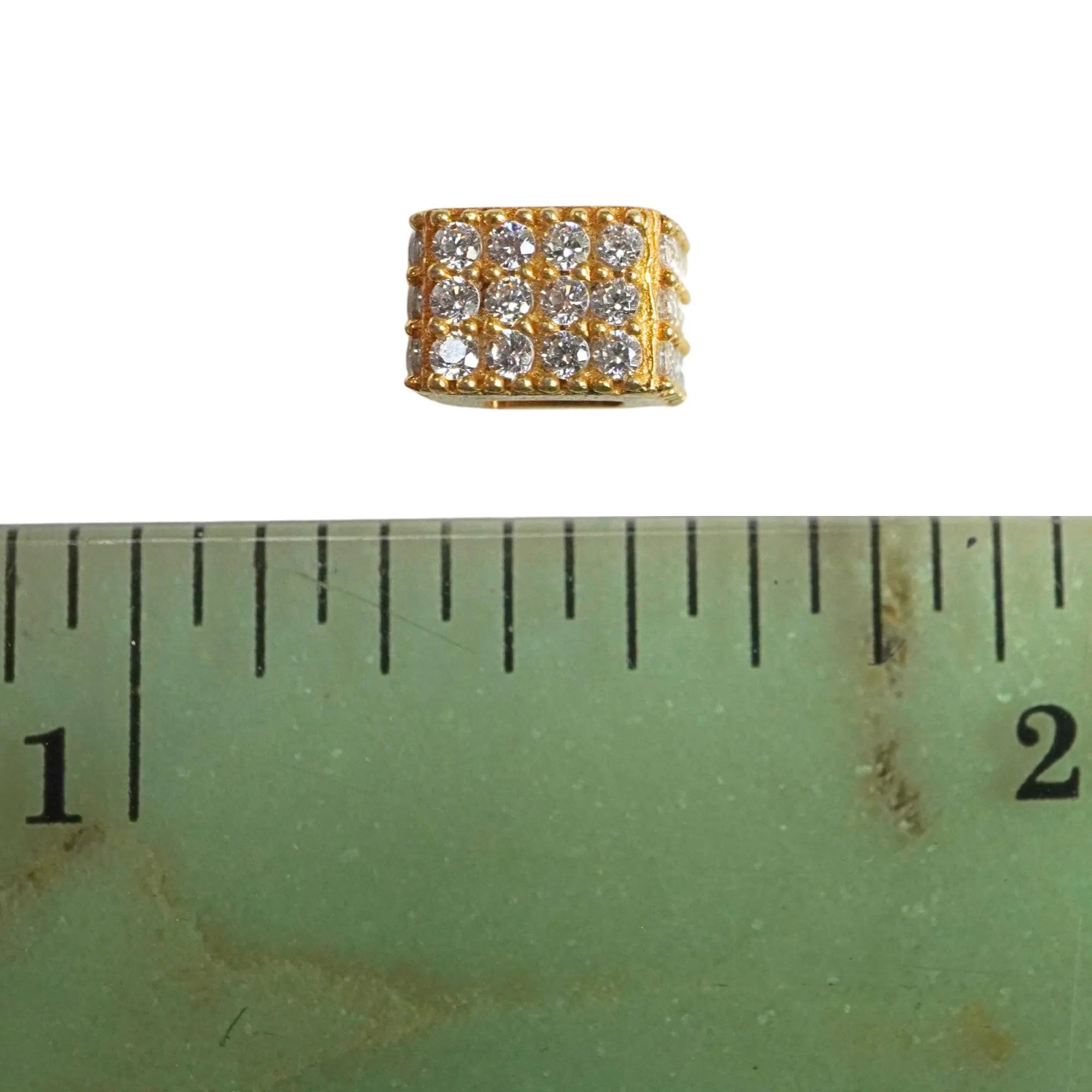 Cubic Zirconia Micro Pave Cube Spacer Beads Gold Plated Sterling Silver 