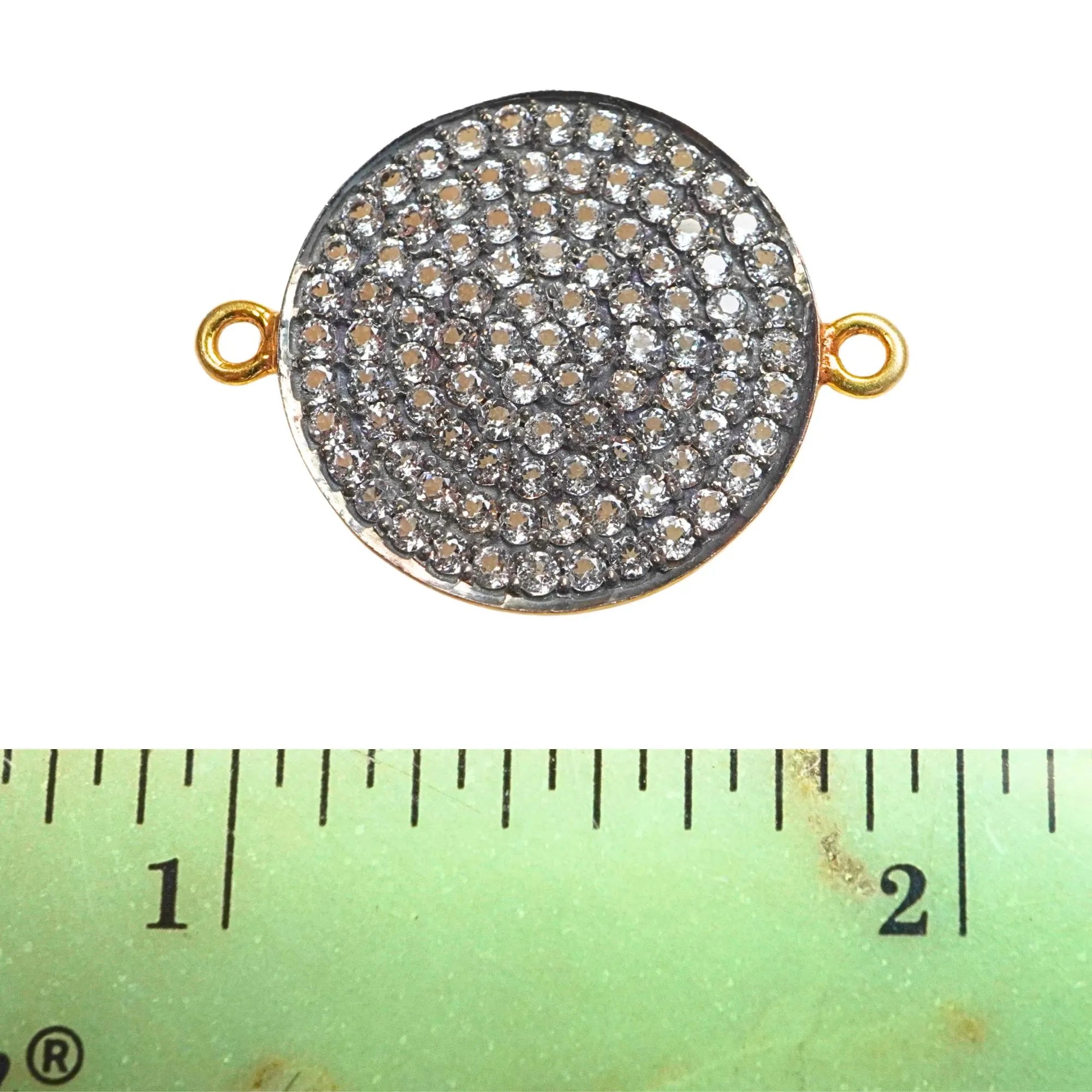 Cubic Zirconia Micro Pave Disc Round Shape Sterling Silver Gold Plated Connector
