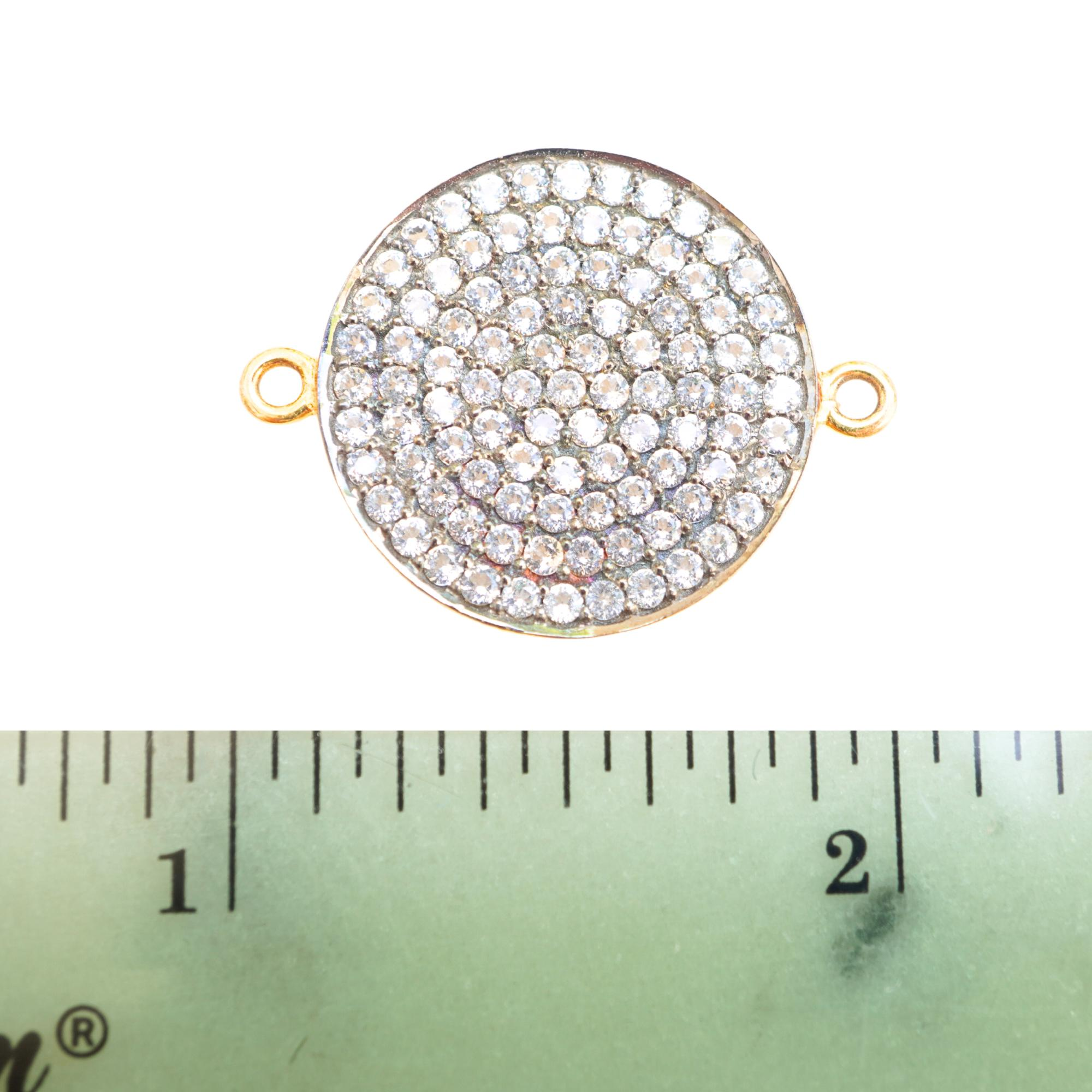 Cubic Zirconia Micro Pave Disc Sterling Silver Gold Plated Charm Connector