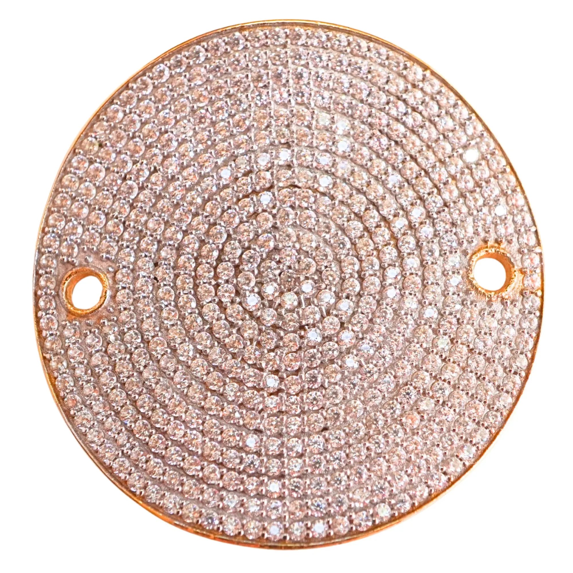 Cubic Zirconia Micro Pave Disc Sterling Silver Gold Plated Charm Connector