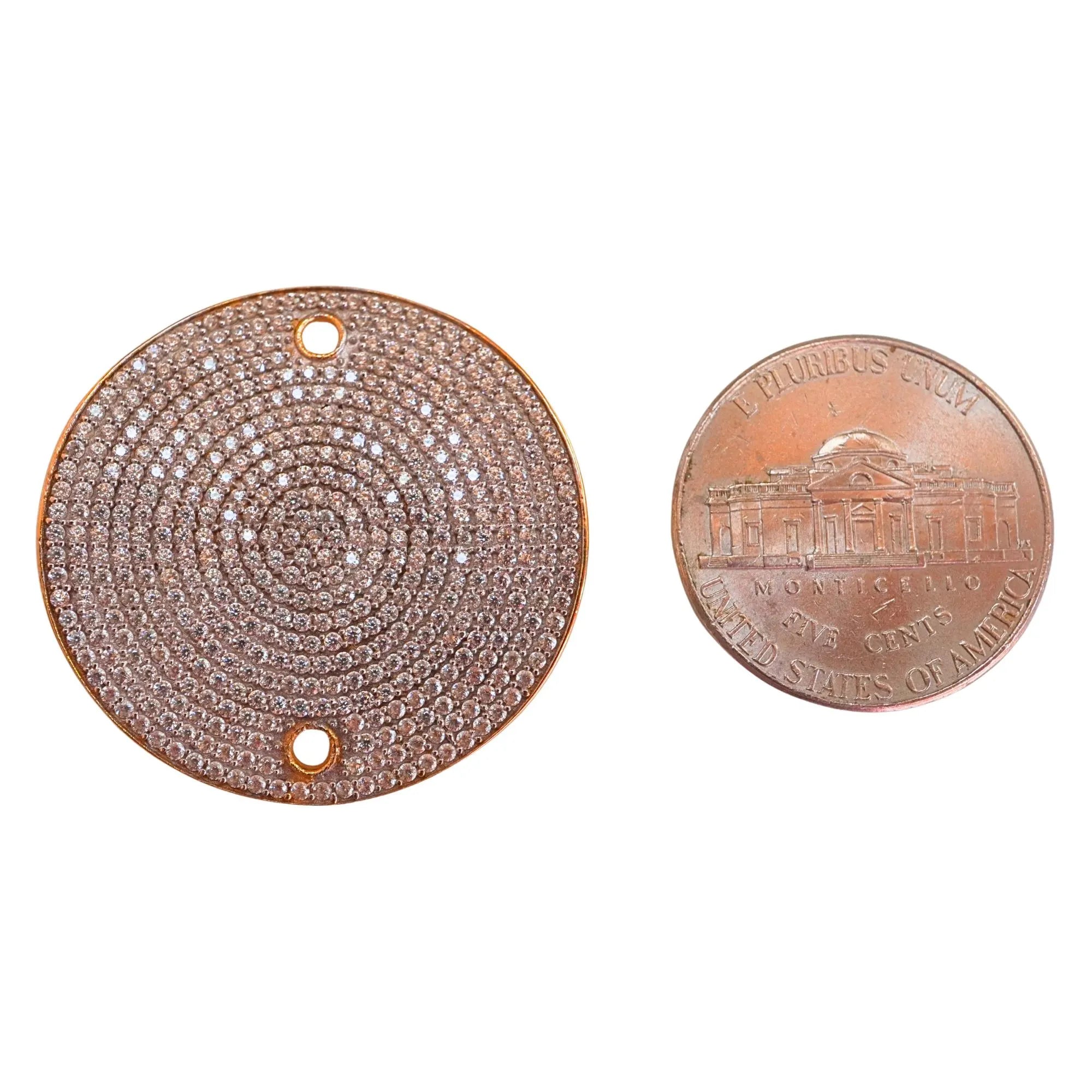 Cubic Zirconia Micro Pave Disc Sterling Silver Gold Plated Charm Connector