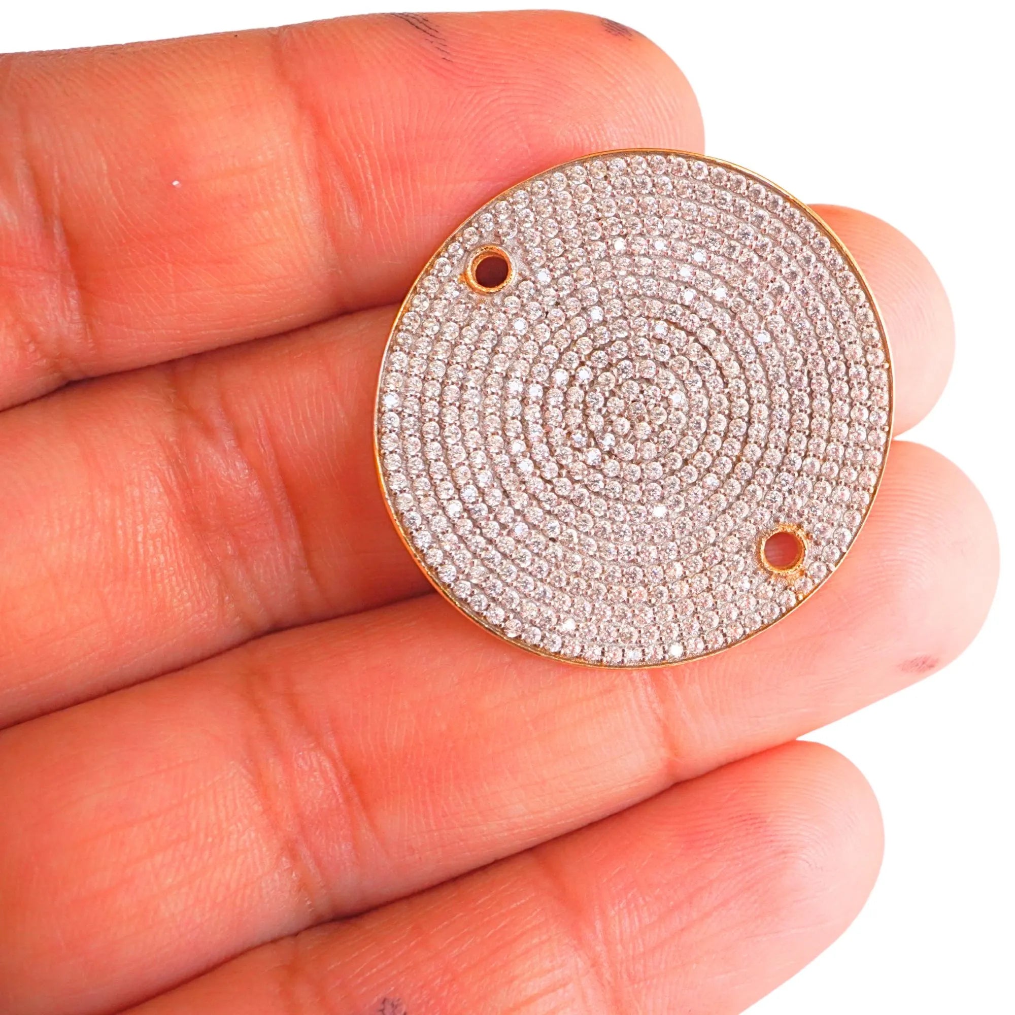 Cubic Zirconia Micro Pave Disc Sterling Silver Gold Plated Charm Connector