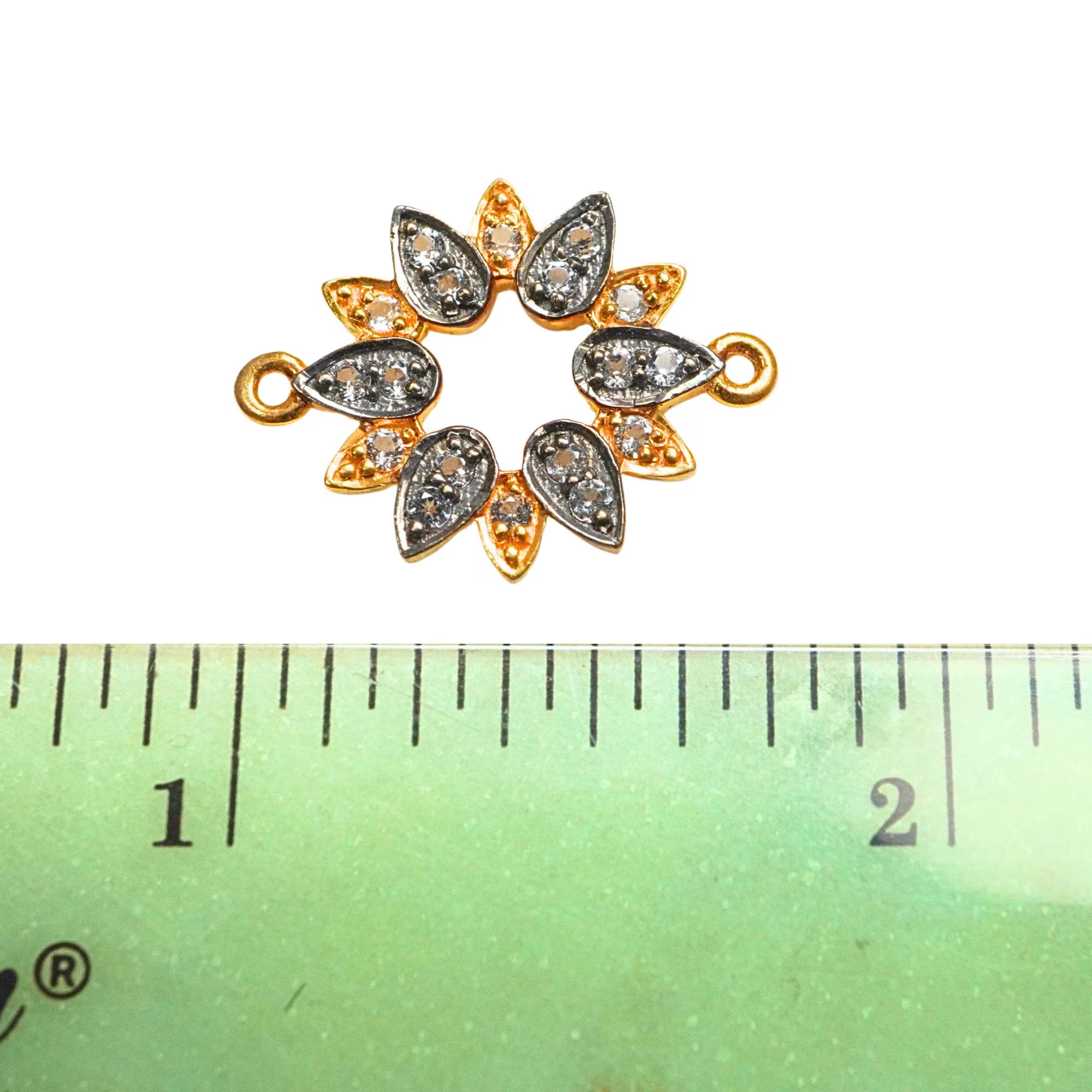 Cubic Zirconia Micro Pave Flower Sterling Silver Gold Plated Charm Connector