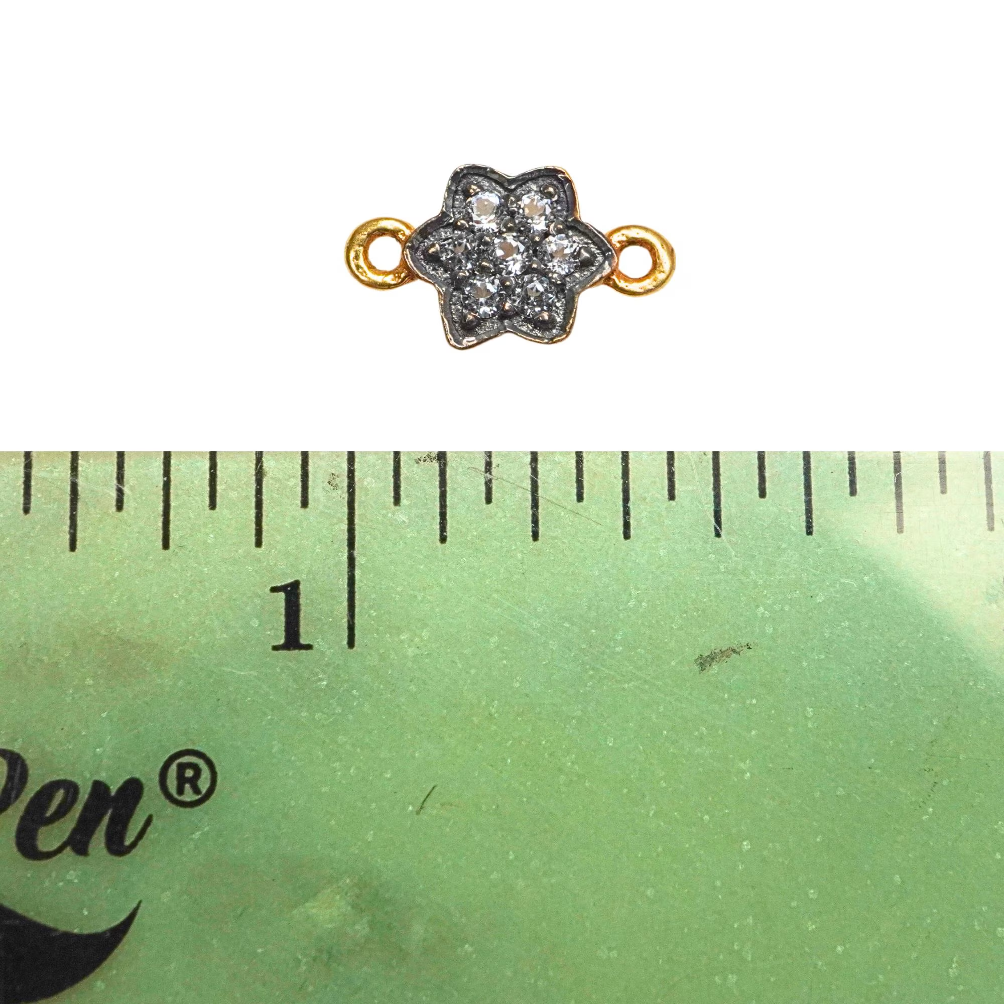 Cubic Zirconia Micro Pave Flower Sterling Silver Gold Plated Charm Connector