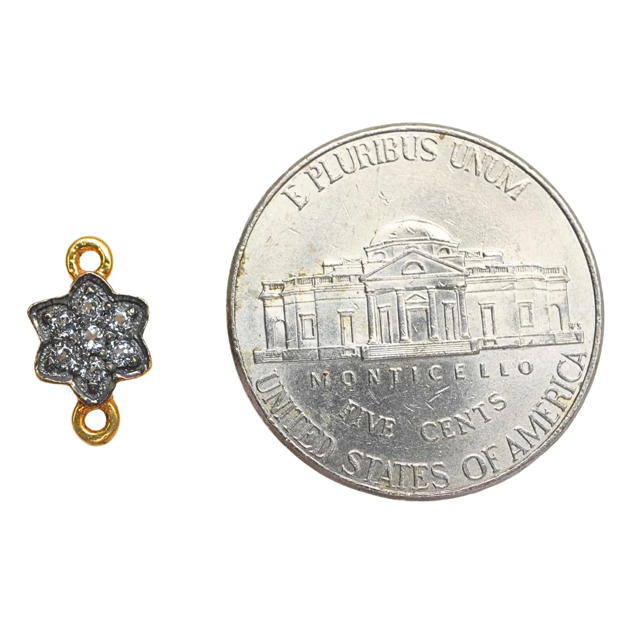 Cubic Zirconia Micro Pave Flower Sterling Silver Gold Plated Charm Connector