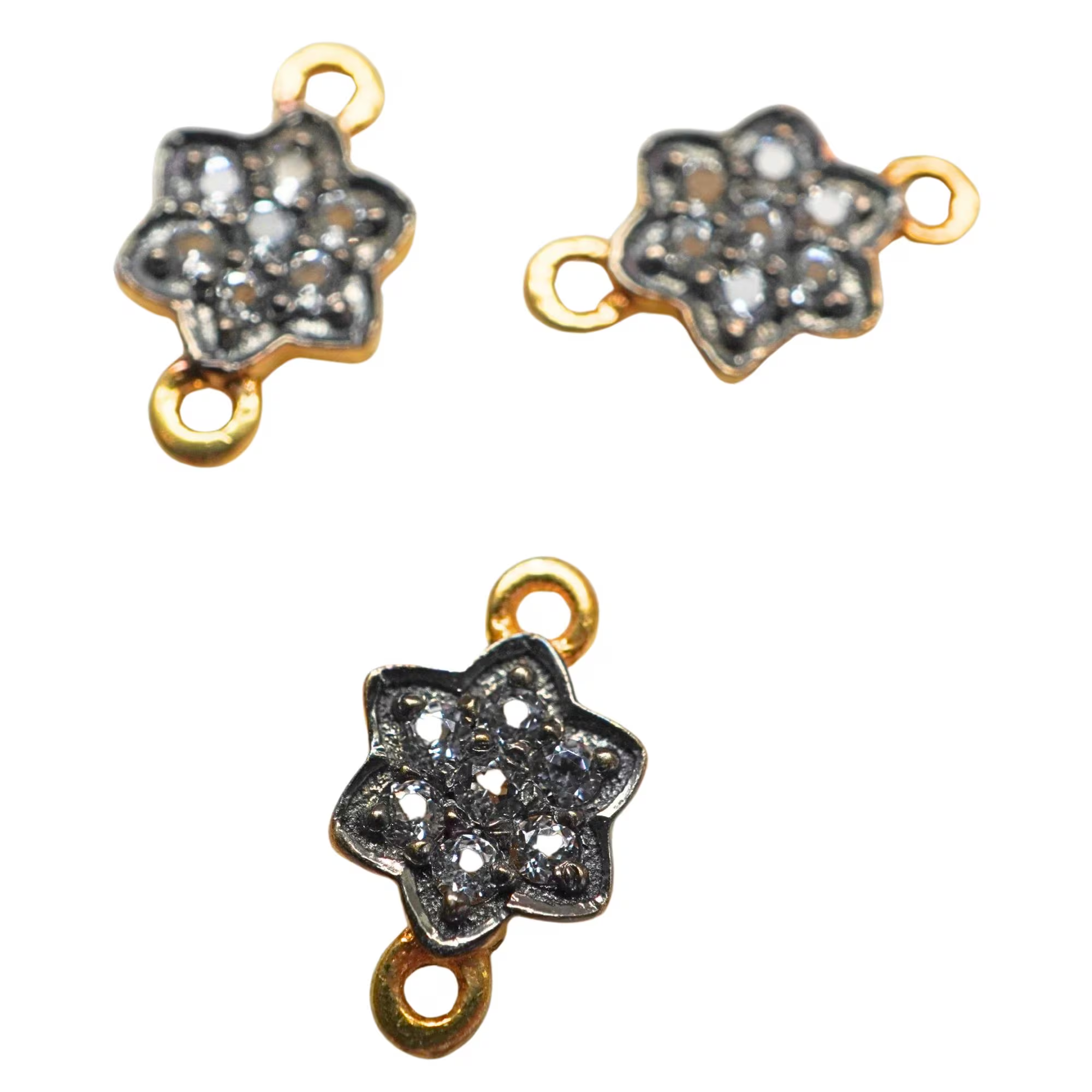Cubic Zirconia Micro Pave Flower Sterling Silver Gold Plated Charm Connector