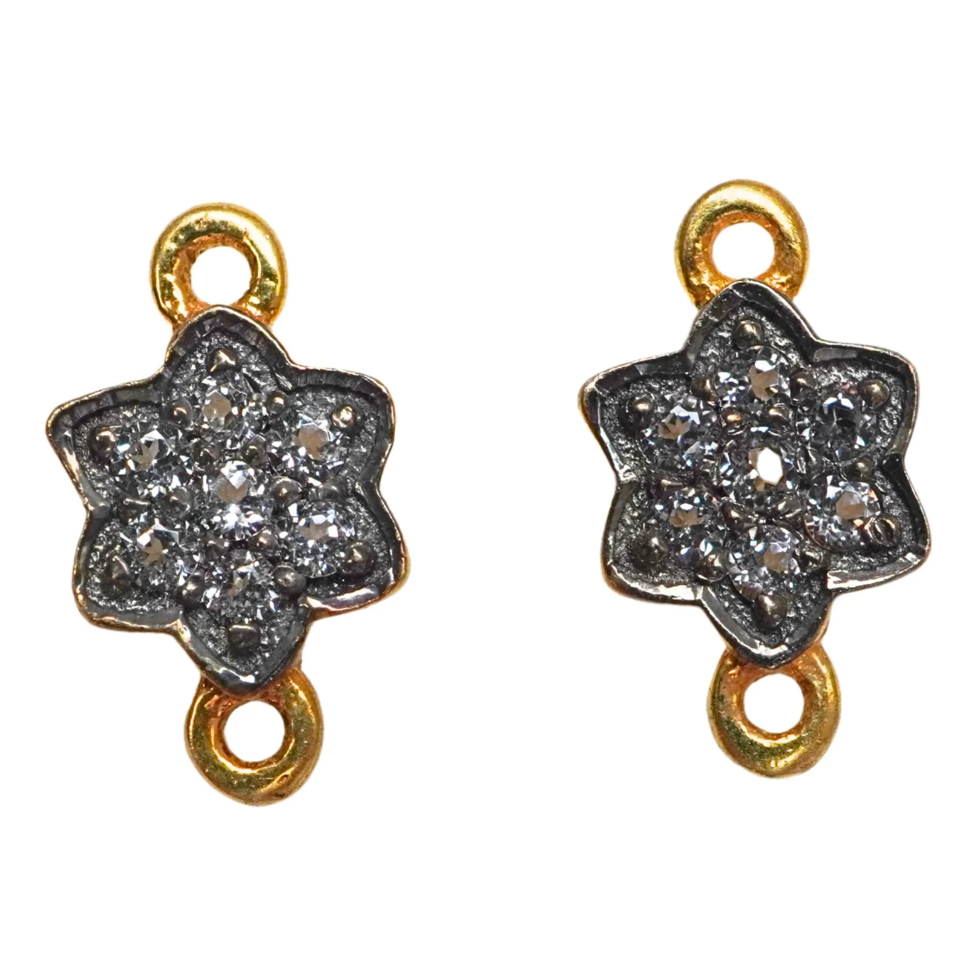 Cubic Zirconia Micro Pave Flower Sterling Silver Gold Plated Charm Connector