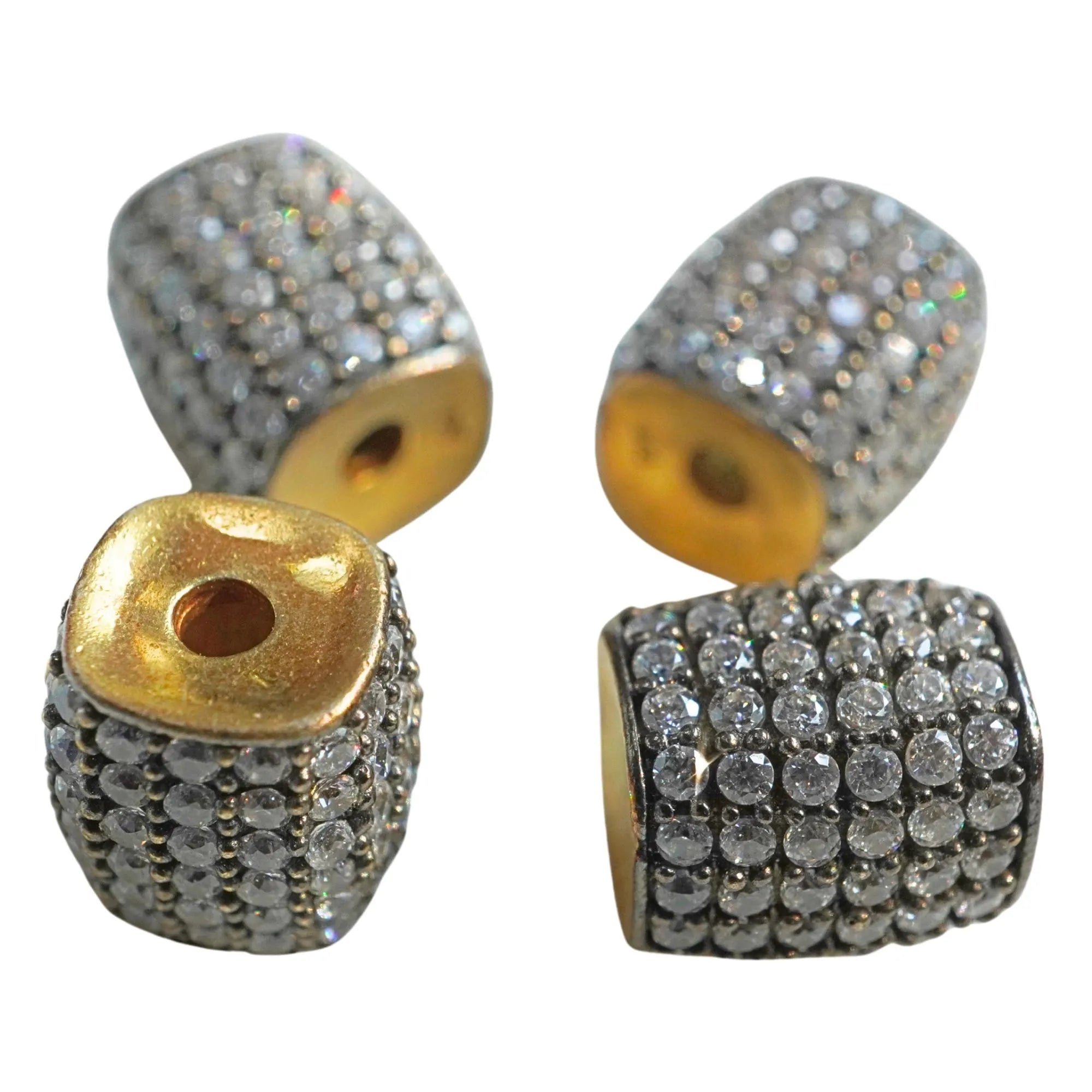 Cubic Zirconia Micro Pave Gold Plated Sterling Silver Spacer Bead